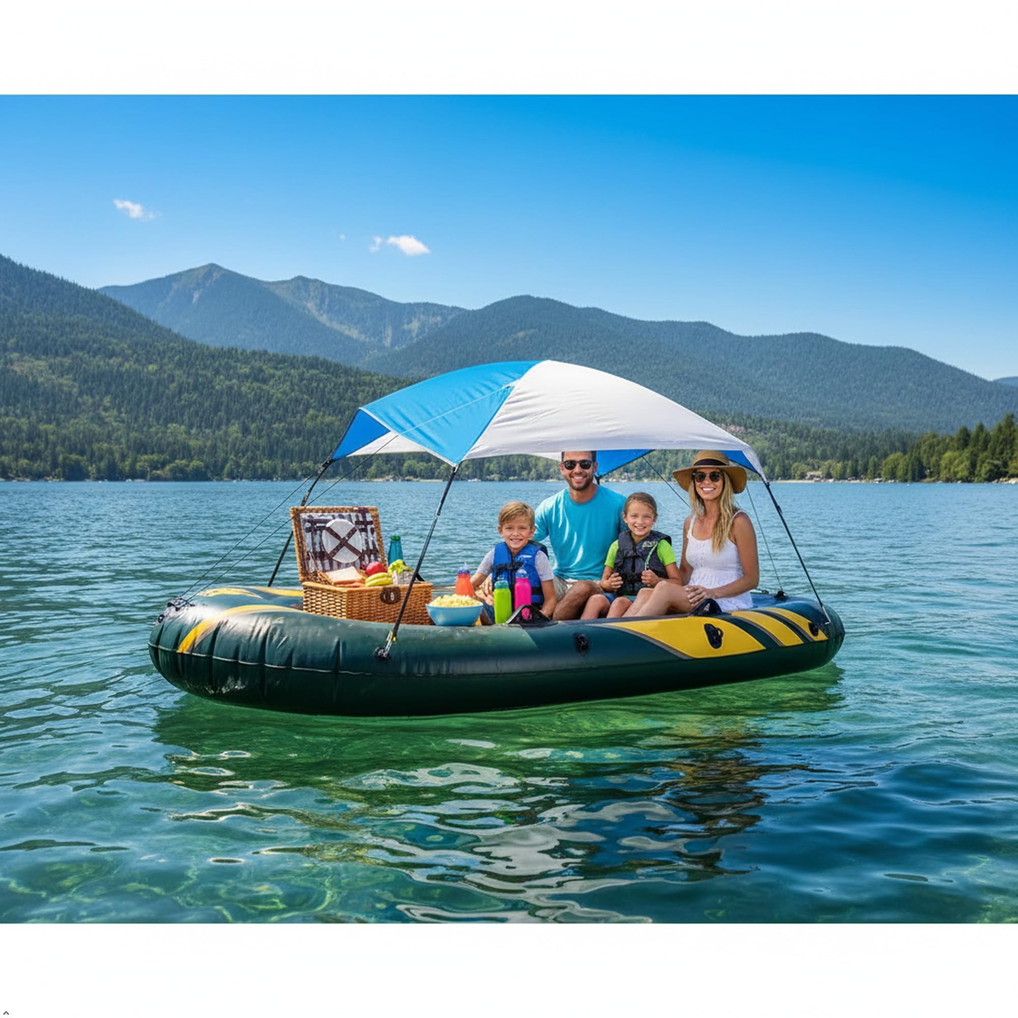 Tenda parasole per gommoni, blu/arancione, per 4-5 persone, con aste per tenda e accessori di fissaggio (Bianco)