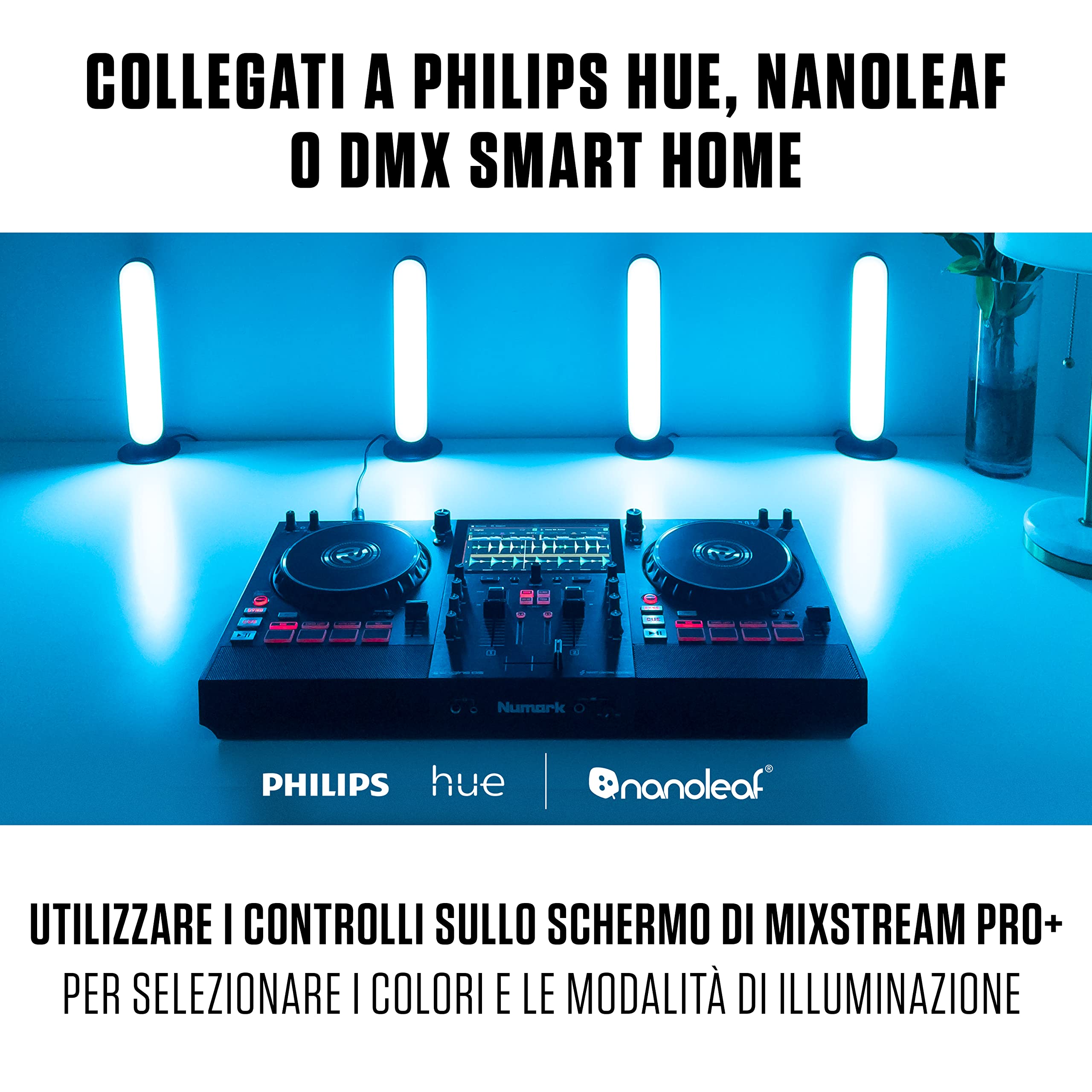 Numark Mixstream Pro+ DJ Controller z separacją stem, 2 deck, Wi-Fi, 7" touchscreen, Serato & Virtual DJ