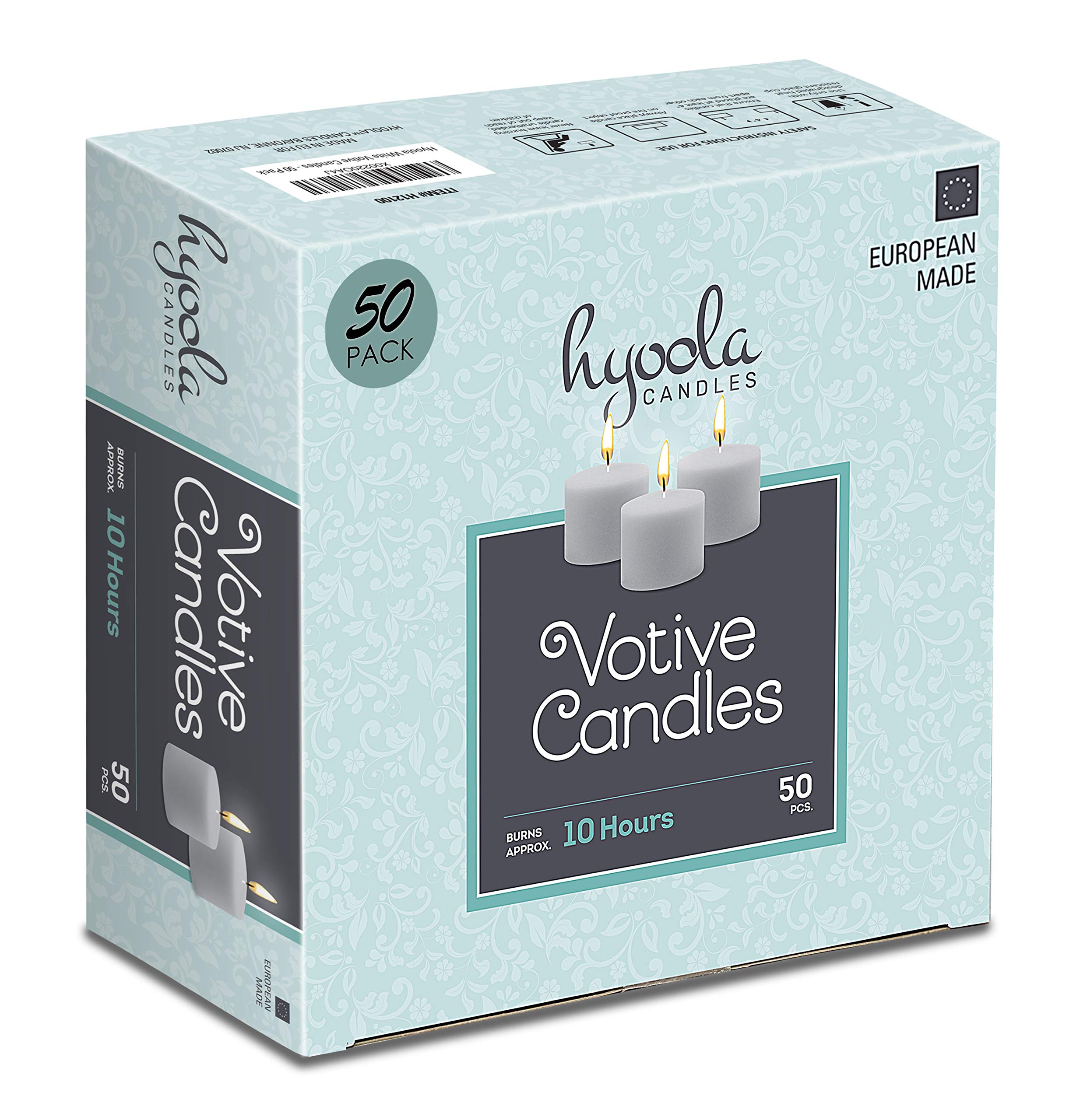 Hyoola Candele Votive - Durata Candela 10 Ore - Candele Votive Non Profumate - Set da 50 Candele Bianche - Made in Europe