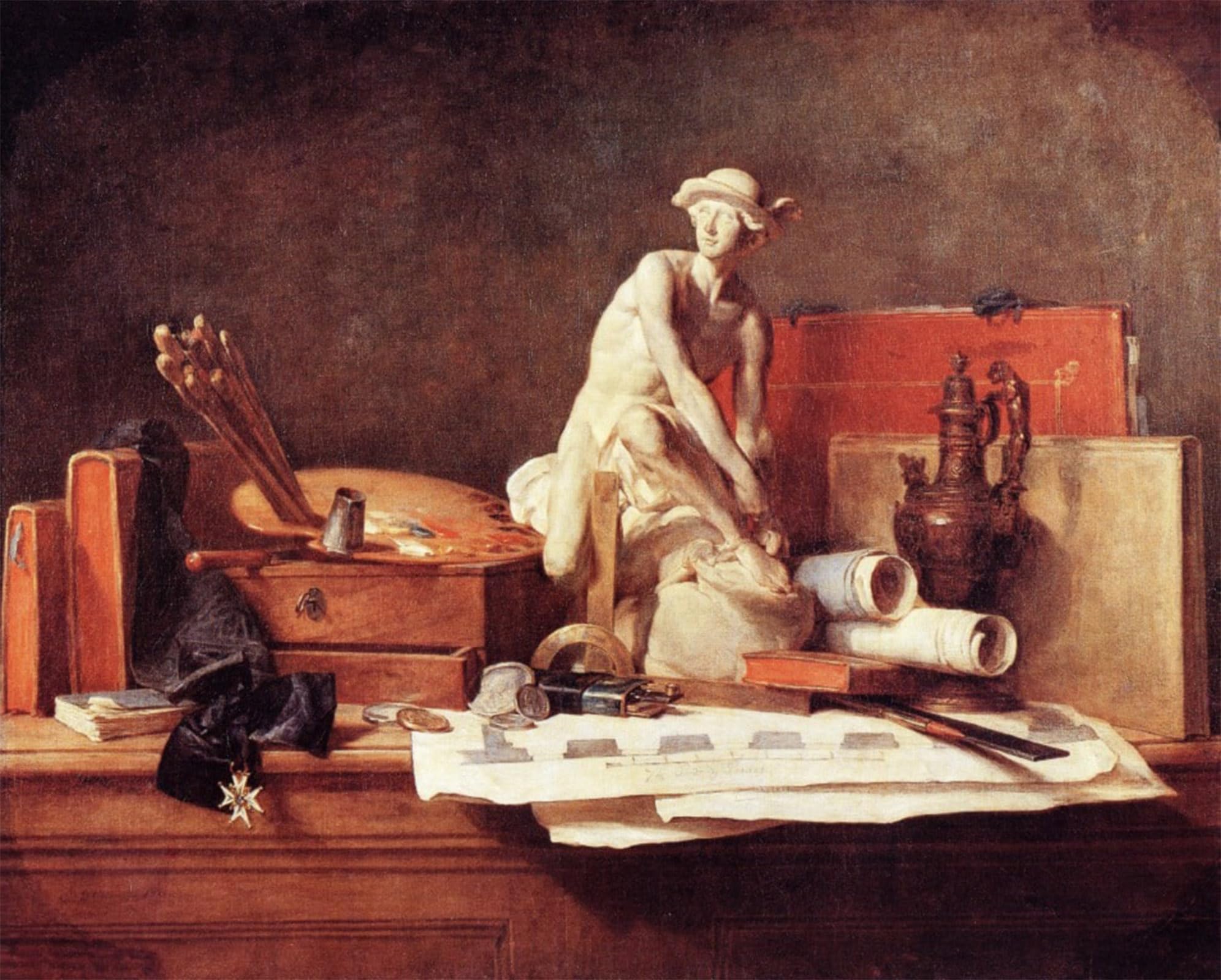 ARTXLXXBN Famous Art Print Poster Vintage Wall Art the Attributes of the Arts by Jean-baptiste-simeon Chardin Canvas Art Poster for Home Decor 60x90cm