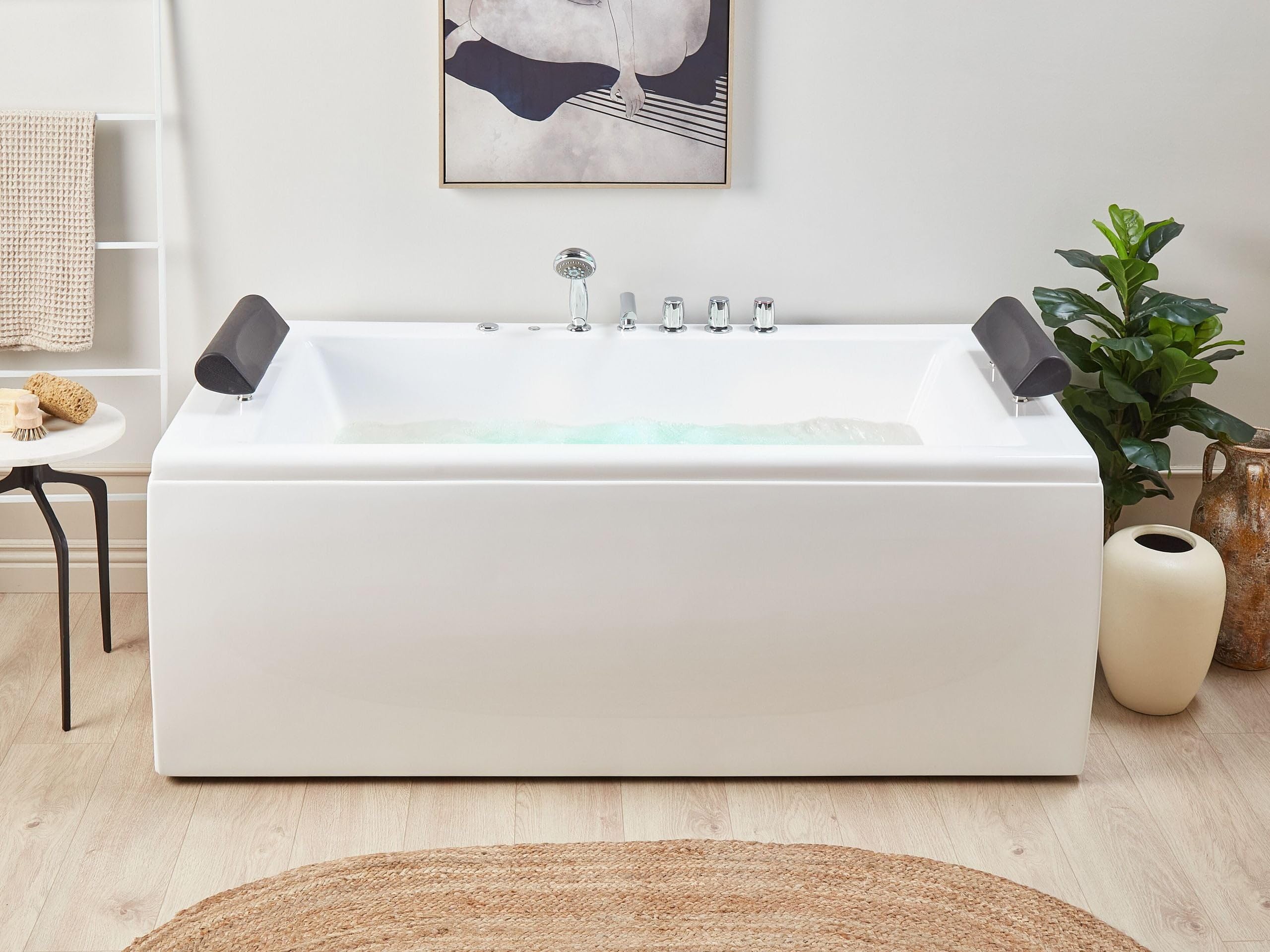 Bañera de hidromasaje de acrílico sanitario blanco plateado LED 172 x 83 cm moderno Montego