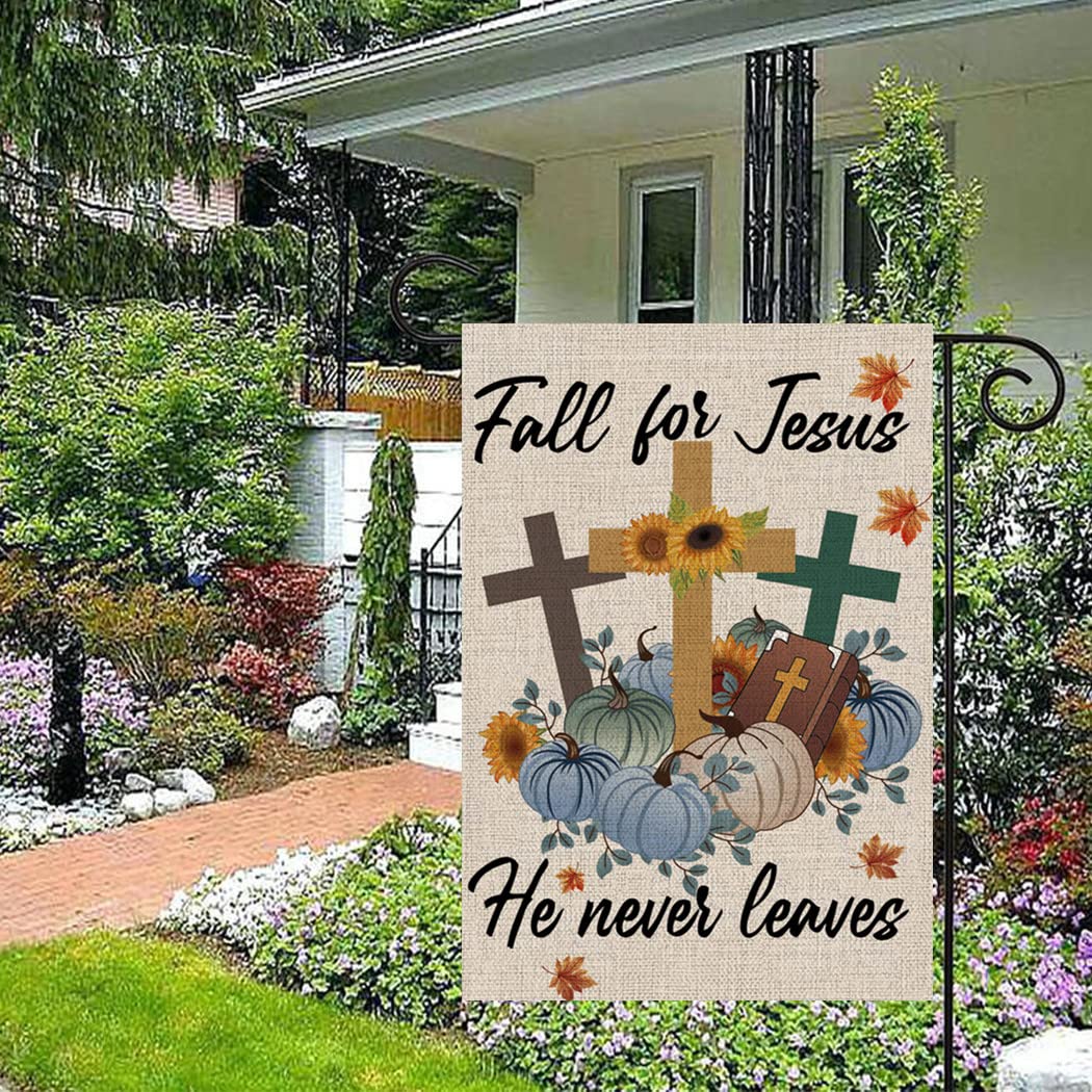Iutumo Herbst Gartenflagge 'Fall For Jesus' – Doppelseitig, 30,5x45,7 Cm, Mit Kreuz & Kürbis, Wetterfest