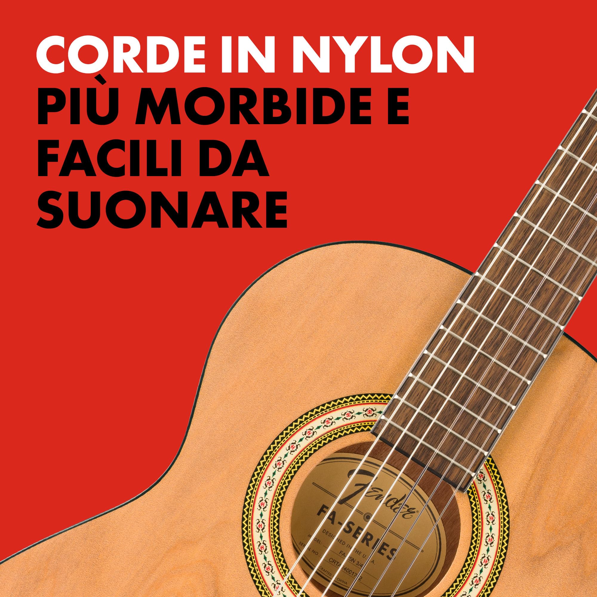 Fender FA-25N 3/4 Chitarra Acustica per Principianti con Corde in Nylon