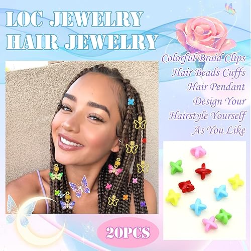 Miniatura 5 de 20 piezas de joyería para el cabello para trenzas, colgante de mariposa dorada, accesorios Dreaklock, tubo Loc, accesorios de trenza de cuentas