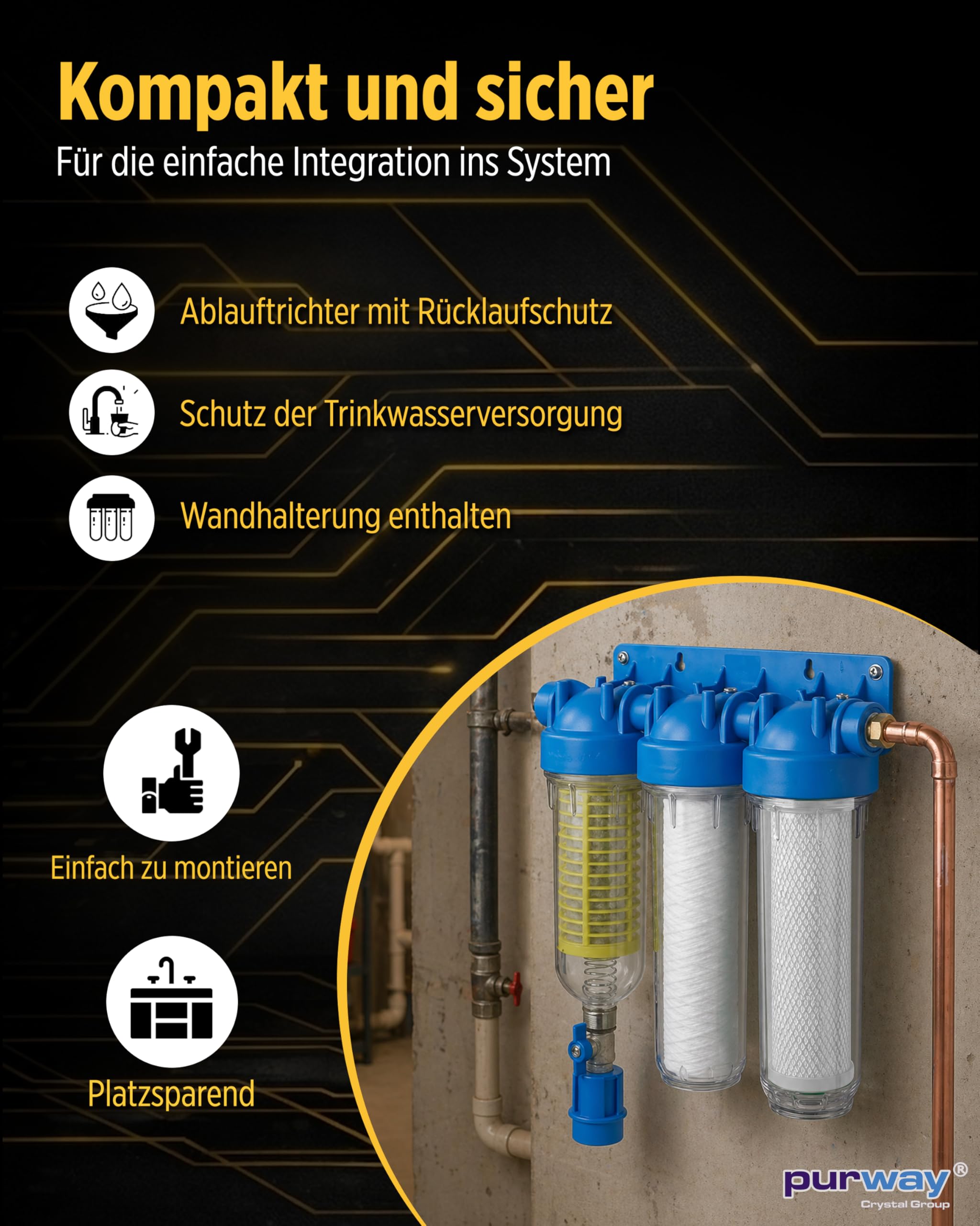 purway® HYDRA Rainmaster Trio RLH CB 3/4" Hauswasserfilter Brunnenwasser | Zuverlässige Trinkwasser Aufbereitung mit Aktivkohlefilter und Wasserfilter für das ganze Haus