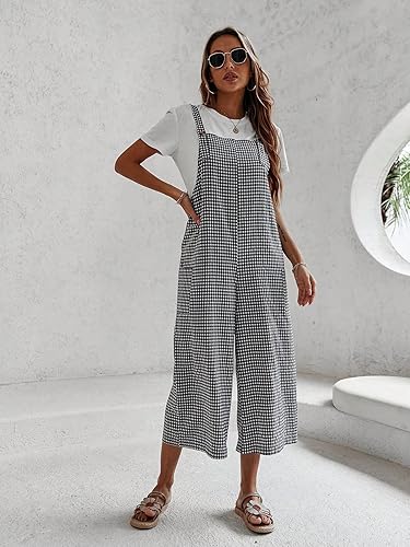 Miniatura 5 de Floerns Overol de mujer con estampado de cuadros y cintura alta y pierna ancha