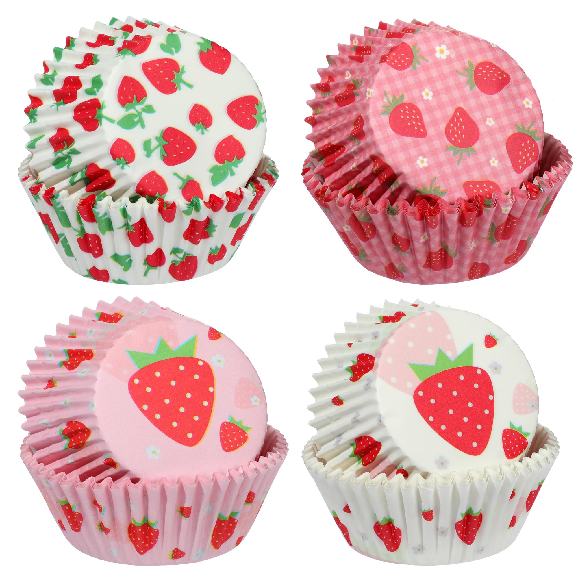 NEWEST Strawberry Cupcake Cases, 100 Pack 4 Designs Baking Cups Wrappers