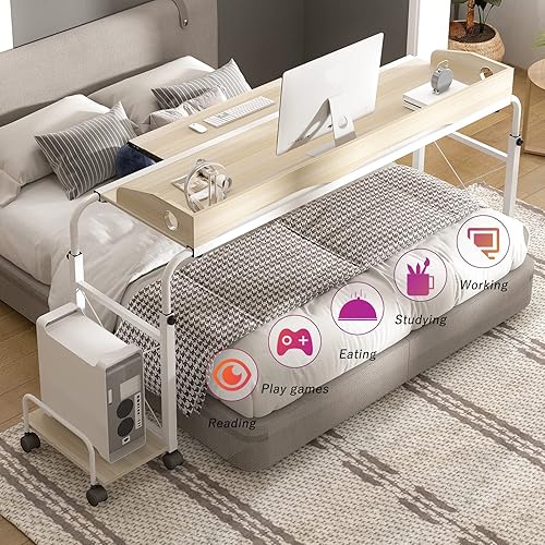 Miniatura 4 de DlandHome Mesa móvil de 55 pulgadas para computadora portátil, carrito de hospital, mesa de cama cruzada para computadora, mesa de enfermería con