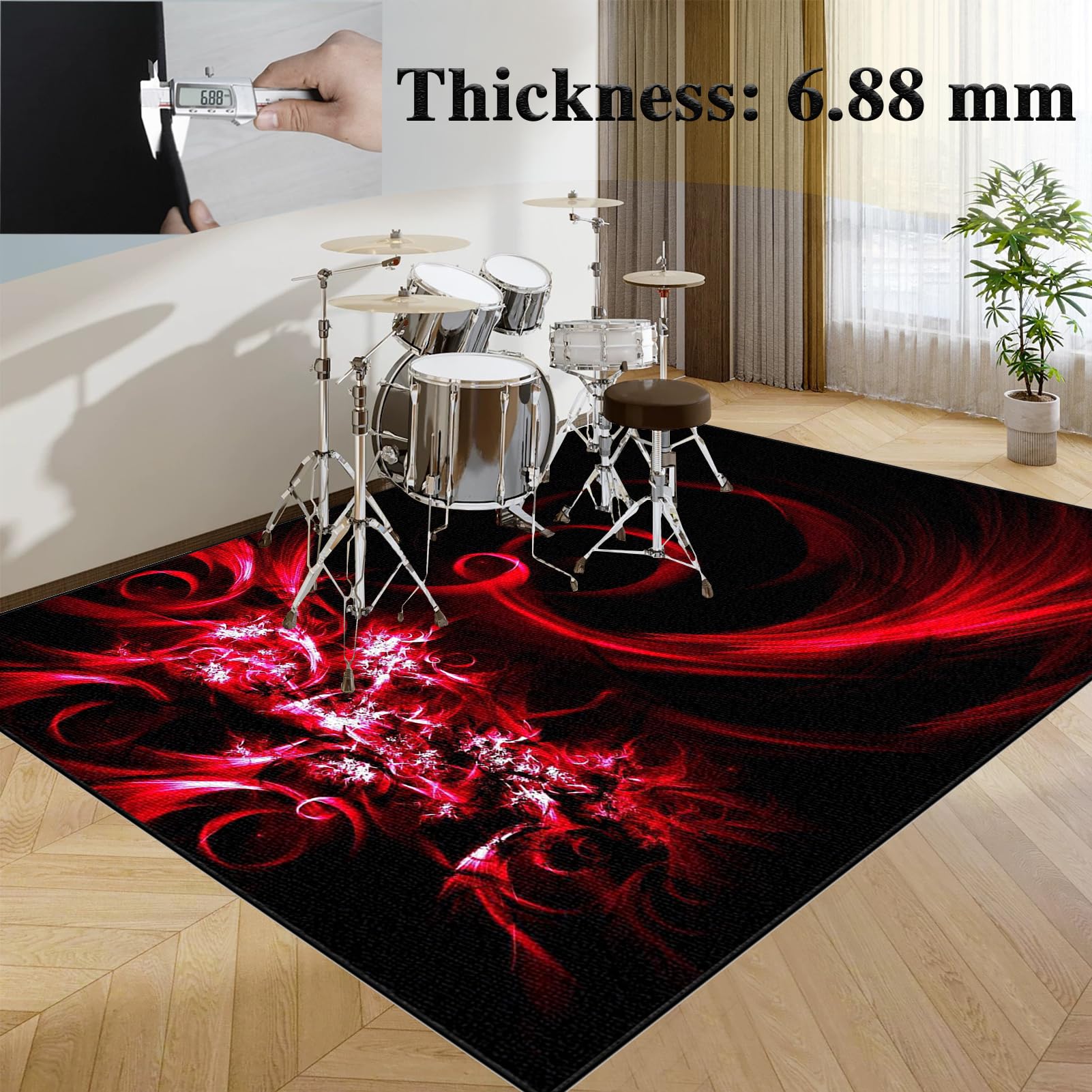 Tapis de Batterie Insonorisé, Tapis insonorisant pour Batterie électronique, Tapis pour Batterie Acoustique, Tapis de Tambour Anti-Bruit antidérapant, Tapis Acoustique Batterie 120 x 90 cm