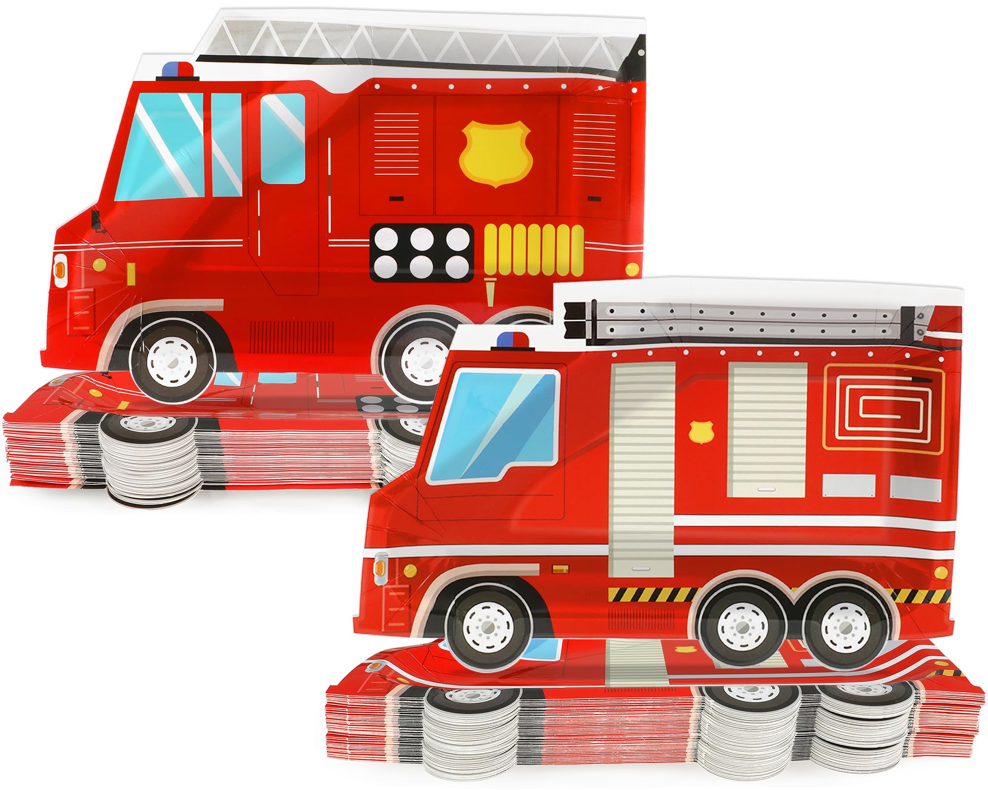 50 Pcs Firetruck Birthday Party Plates Fire Truck Shaped Disposable Plates Fireman Paper Plates Firefighter Dessert Plates for Firetruck Birthday