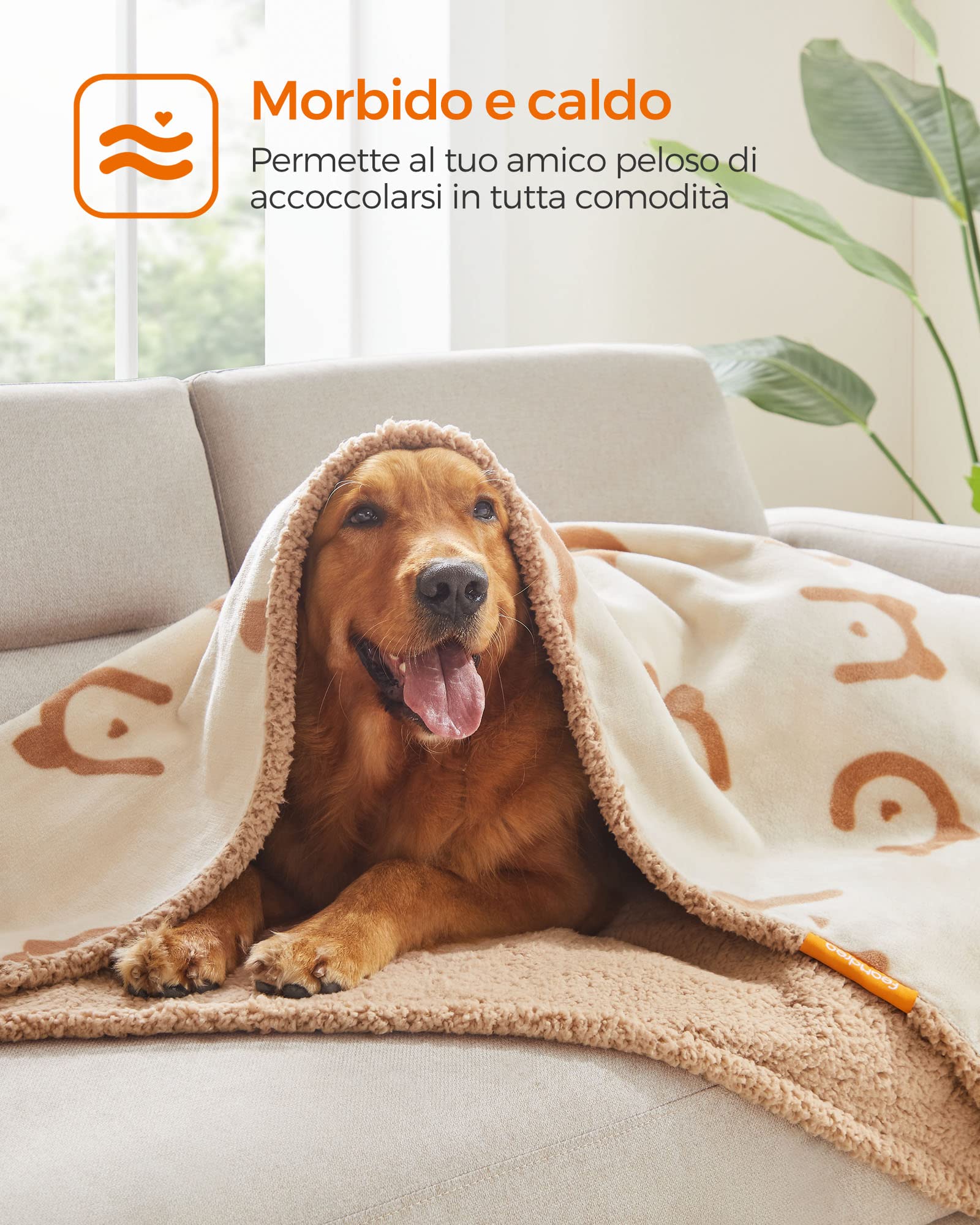 Feandrea Coperta Impermeabile per Cani, Coperta Animali Domestici in Sherpa per Cani di Media e Grande Taglia, Gatti, 152 x 127 cm, XL, Coprisedile Reversibile Lavabile in Lavatrice, Beige PPB060K01