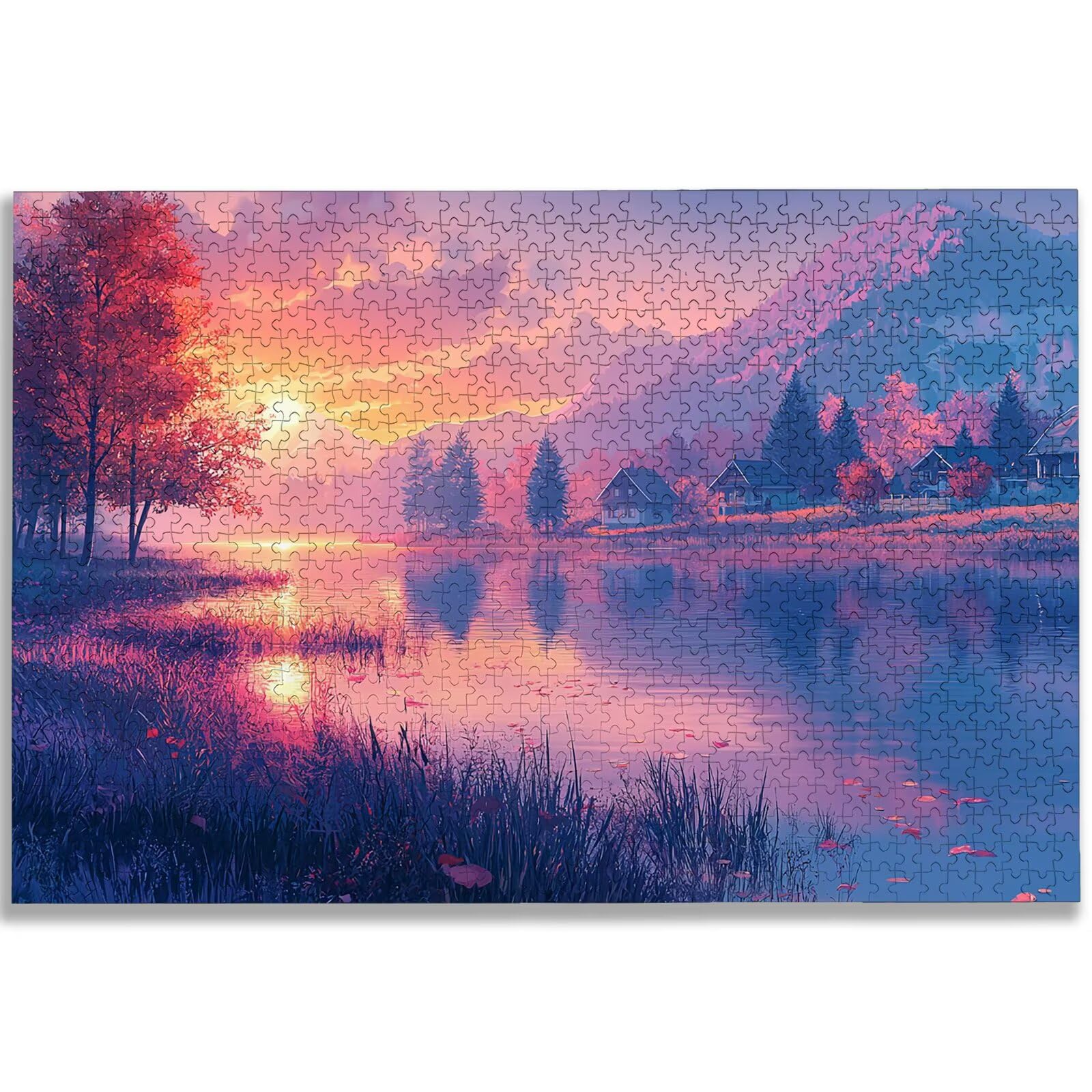 Puzzle 2000 sztuk dla dorosłych, krajobraz puzzle 2000 sztuk, puzzle dla dorosłych jezioro z pudełkiem, wymiary: 100 x 70 cm, drewniane puzzle dla całej rodziny, dekoracja domu, prezent dla kobiet