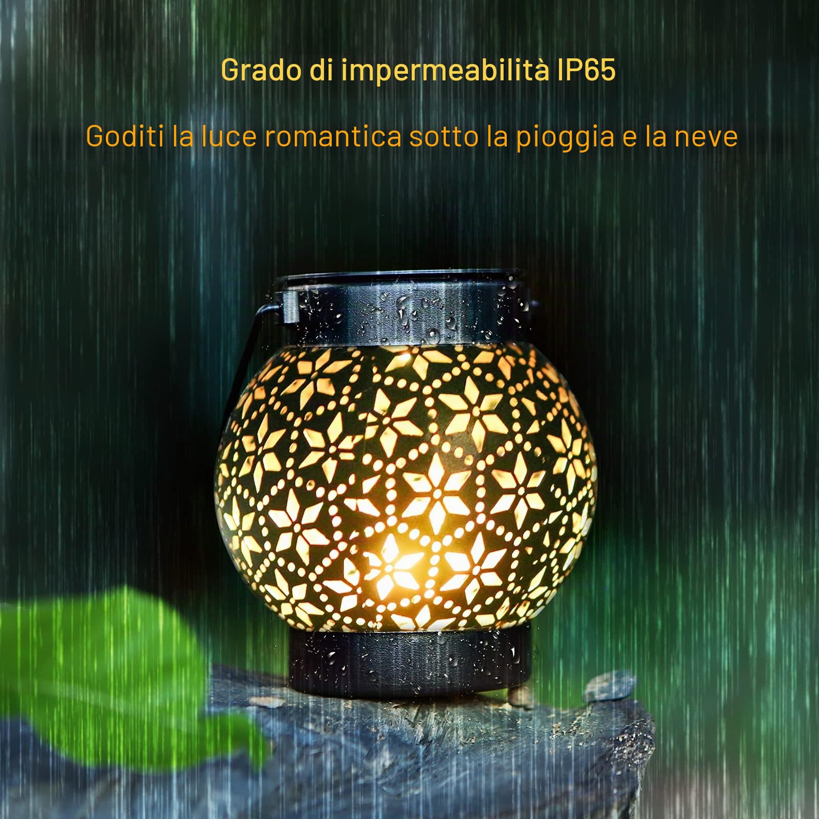 Lanterna solare per esterni, 2 pezzi, IP65, impermeabile, in metallo, per esterni, da appendere, da giardino, a LED, luce bianca calda, per esterni, balcone, Natale, colore nero