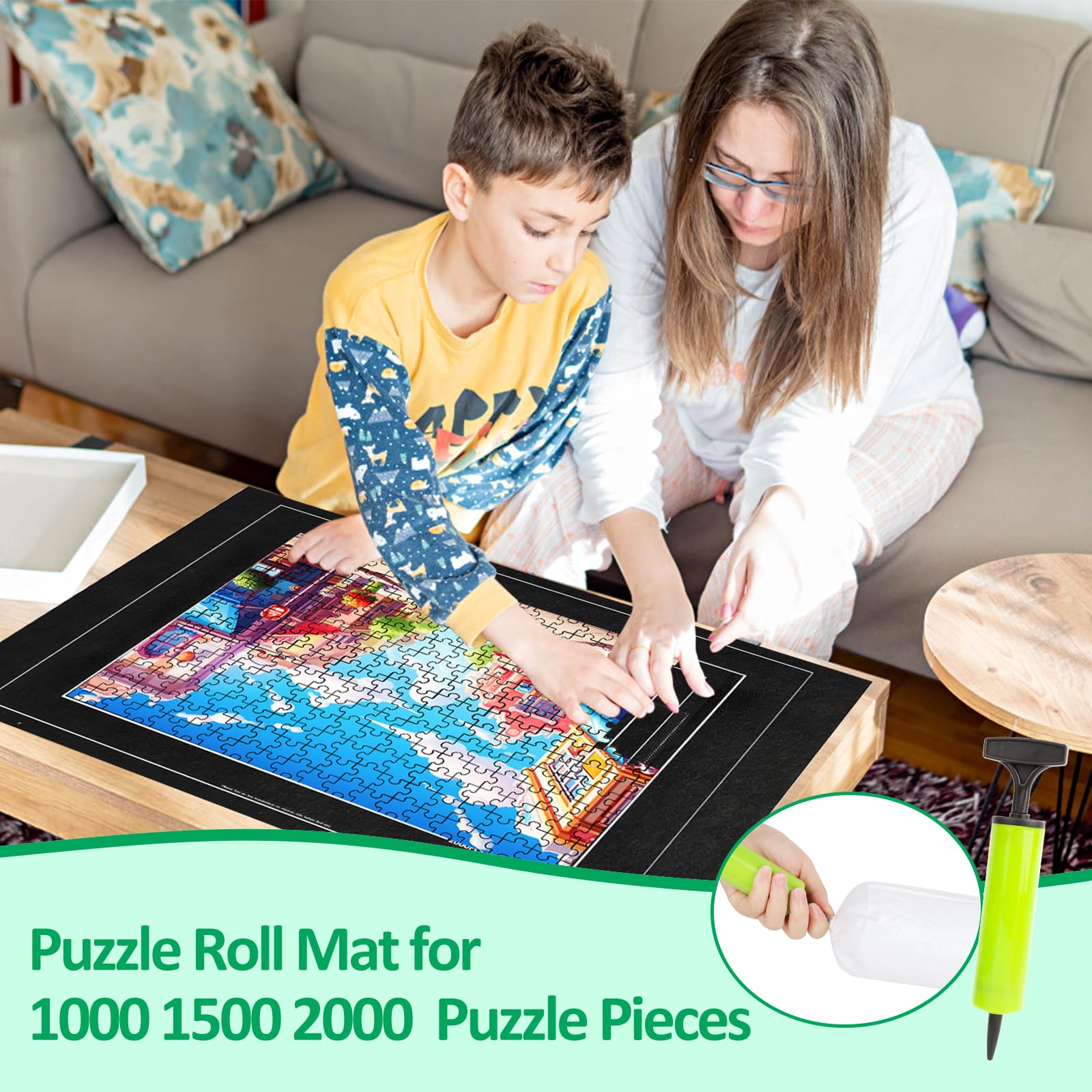 TNOMSNO Tapete Puzzle 2000 Piezas, Alfombra Puzzle 2000 1500 1000 Pezzi, Portátil Fieltro Estera de Rompecabezas,120x80cm, Tapiz Puzzle Enrollable, Negro