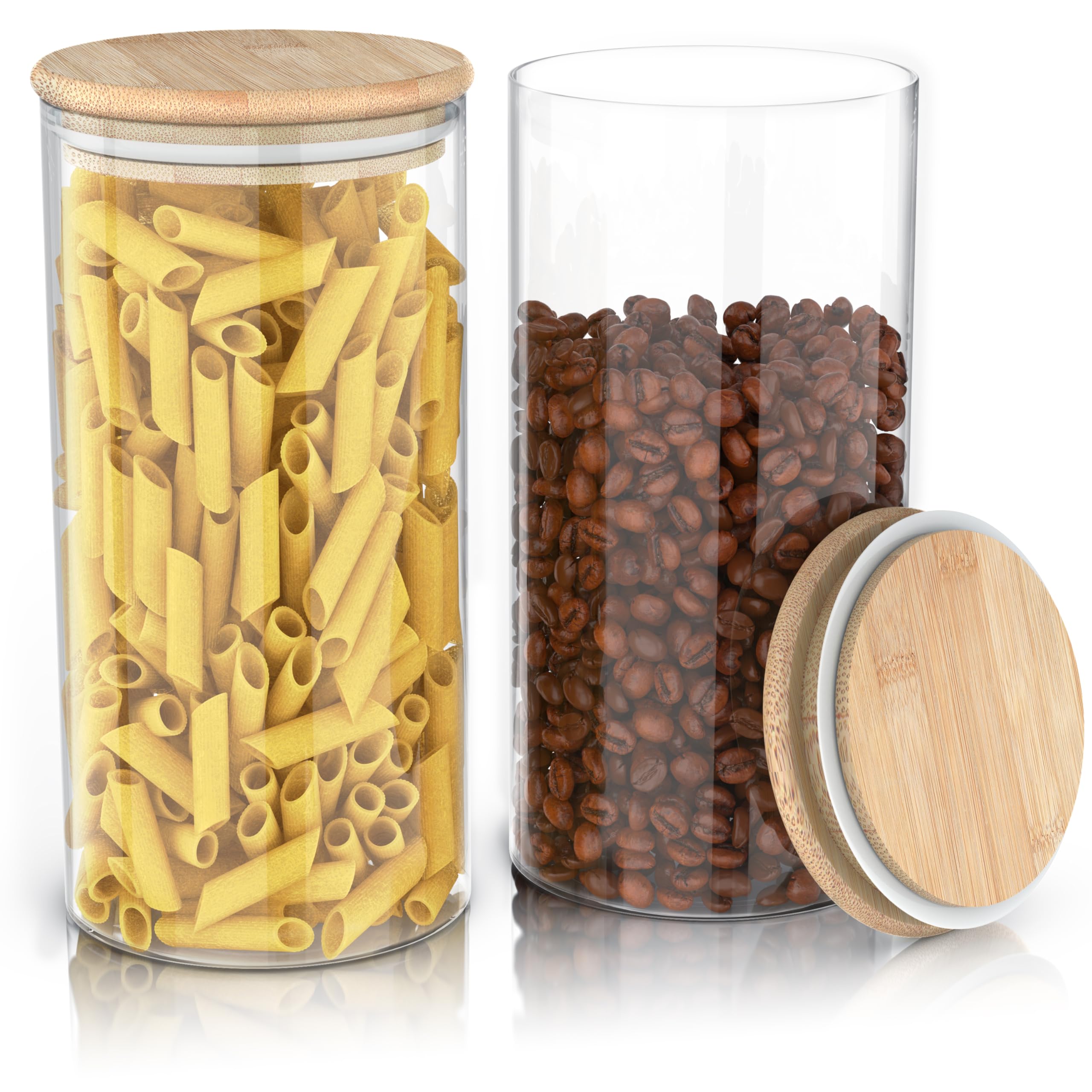 Arendo - Vorratsgläser mit Deckel - 10er Set - Behälter aus Glas – hitzebeständig – Vorratsdosen mit Bambusdeckel - luftdicht - für Müsli Zucker Mehl Kaffee Reis