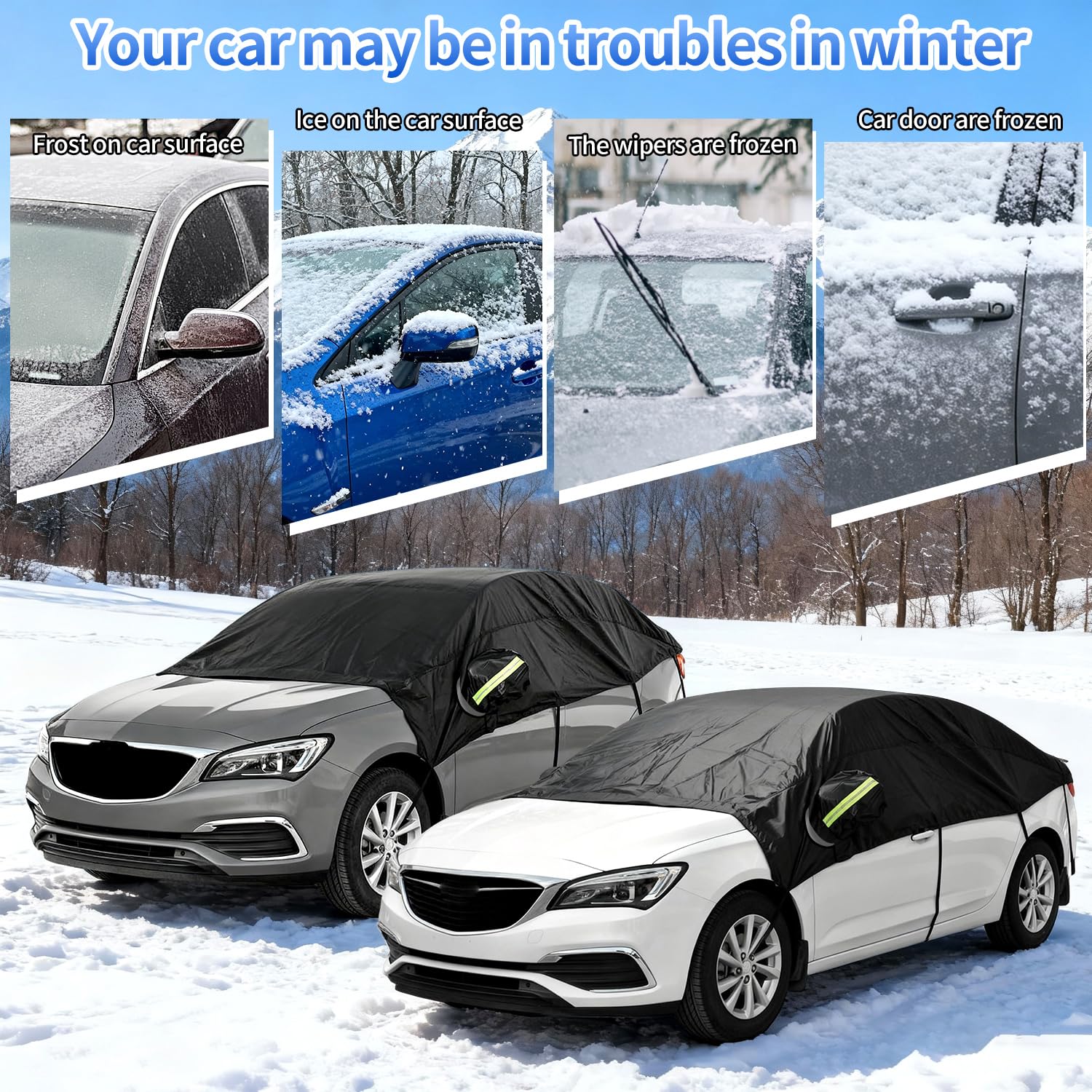 iZoeL Auto Windschutzscheiben 274 x 260 x 412 cm magnetische Winter Frontscheibe, große magnetische Auto Sonnenblende Abdeckung Wasserdicht Scheibenabdeckung schützt vor Wind, Schnee, Frost, Sonne