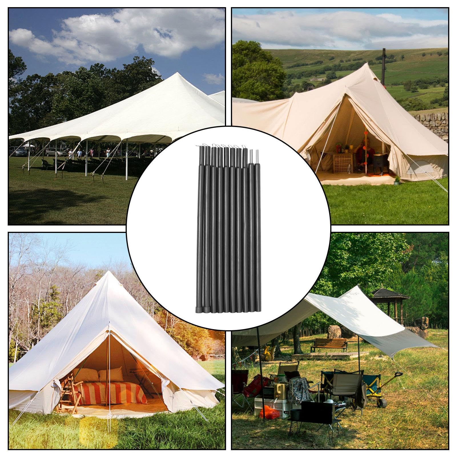 Poteaux De Tente Telescopique Camping, Arceaux De Tente De Camping en Acier, Bâtons Télescopiques Ajustables, Tige Barre Mâts De Tentes pour Bâche, Auvent, Porche, Voiles De Soleil