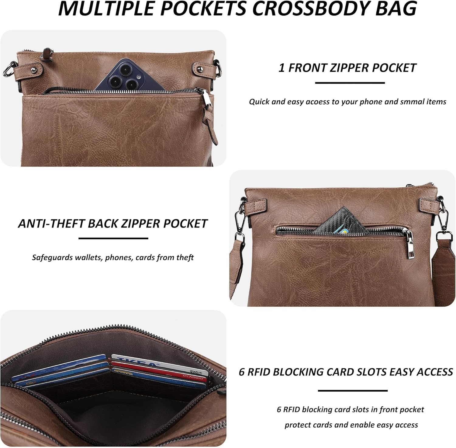 TANTOMI Crossbody Bags for Women, Vegan Leather Hobo Purse for Travel, Shoulder Handbags with Adjustable Wide Strap