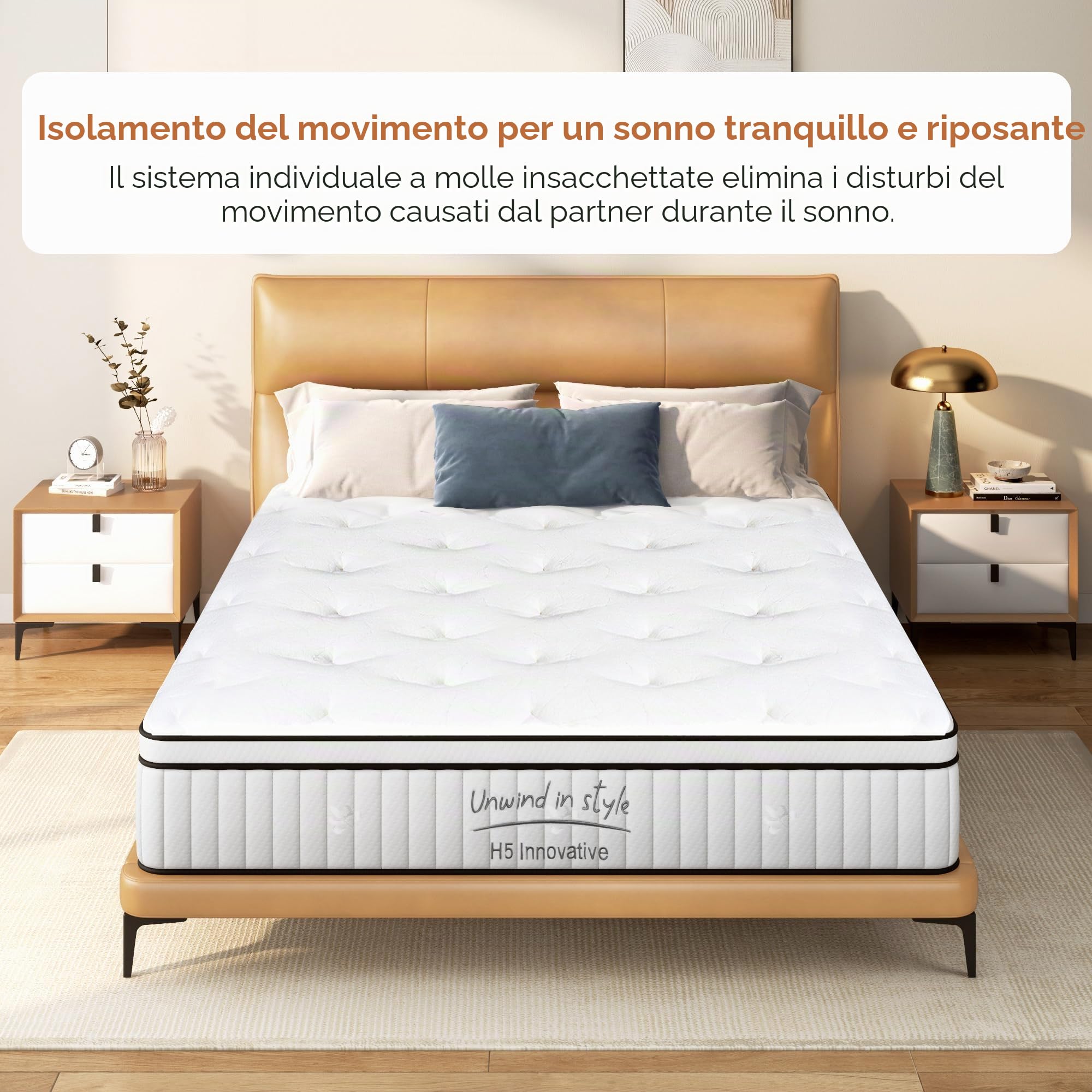 Materasso matrimoniale a molle insacchettate,140 x 200 x 25 cm