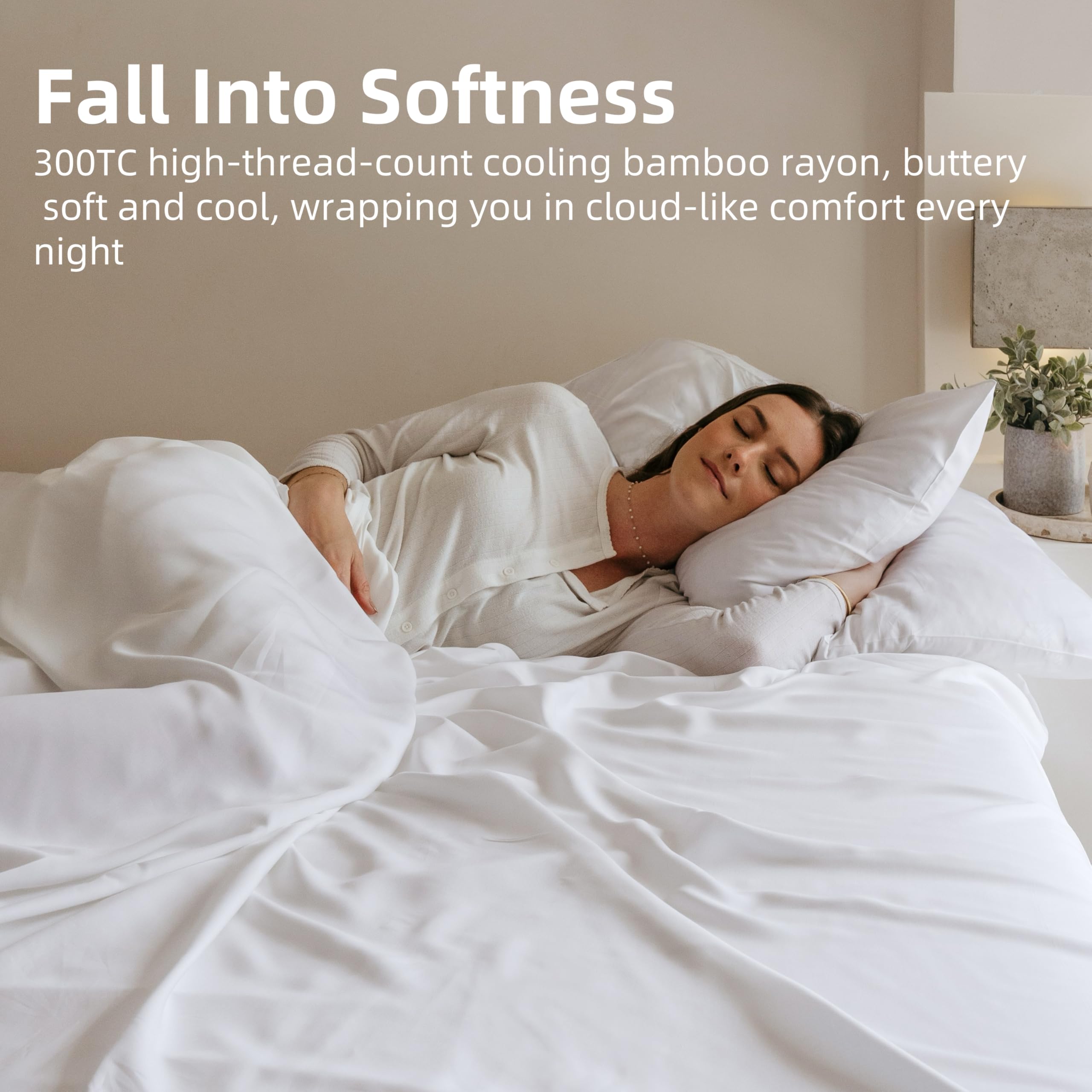 GOKOTTA Bamboo Sheets King by Gökotta, FSC® Certified Bamboo Rayon Sheets King Size, 16 Inch Pocket Fitted Sheet with Elastic Corner Straps, Breathable Luxury and Soft King Sheets 4 Piece (Cream White, King) in use