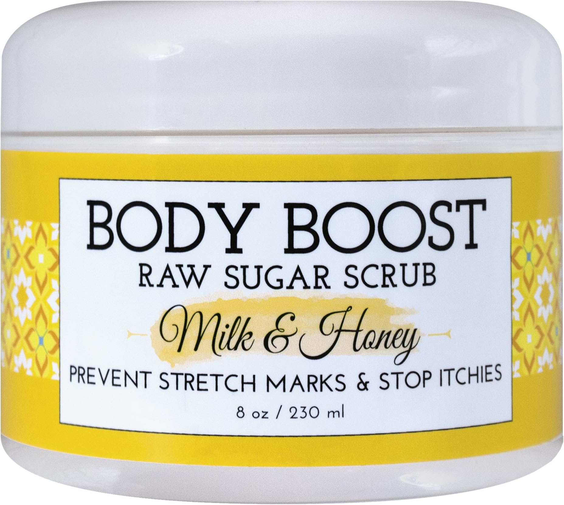Body Boost Milk & Honey Sugar Scrub 8 oz- Help Prevent Dry Skin, Stretch Marks, and Scars- Pregnancy and Nursing Safe- Allergen Free
