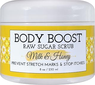 Body Boost Milk & Honey Sugar Scrub 8 oz- Help Prevent Dry Skin, Stretch...