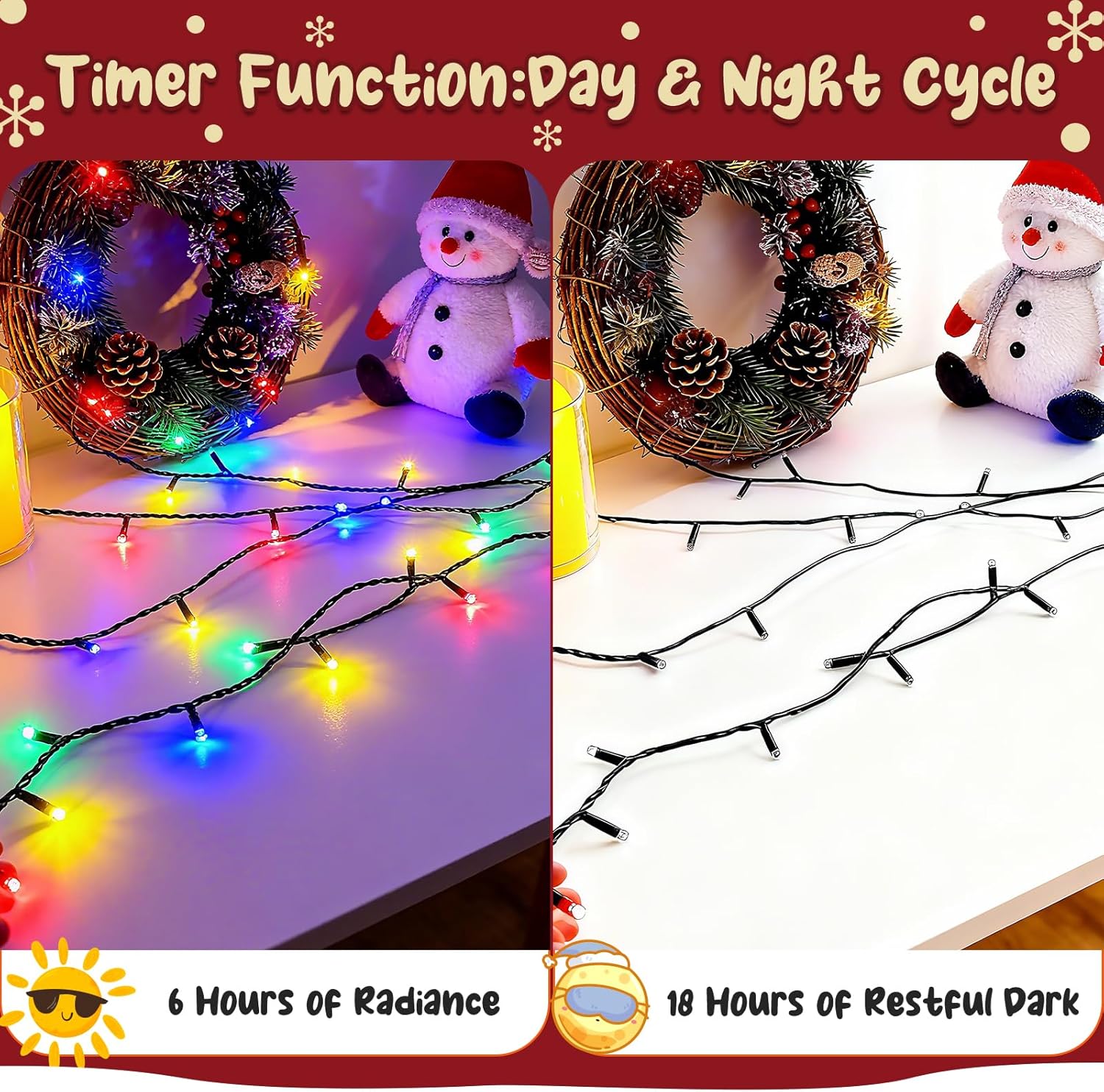 Christmas Lights Battery Operated Outdoor Waterproof, Multicolor Christmas Lights with Timer 16.4ft 50LED Christmas Decorations Garland Party Garden