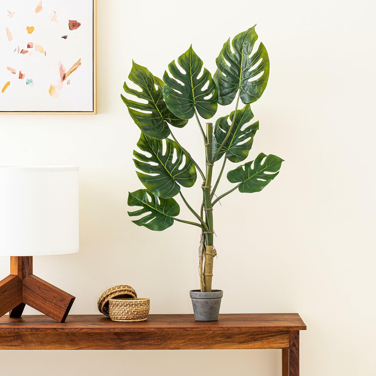 Vickerman Everyday 25" Artificial Potted Grand Philodendron Bush - Premium Lifelike Faux Plant for Home or Office Decor - Maintenance Free Philodendron Bush