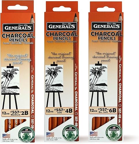 General's - Paquete de lápices de carbón: 2B mediano, 4B suave, 6B extra suave, serie 557, 12 lápices cada caja, total de 36 lápices para clases de