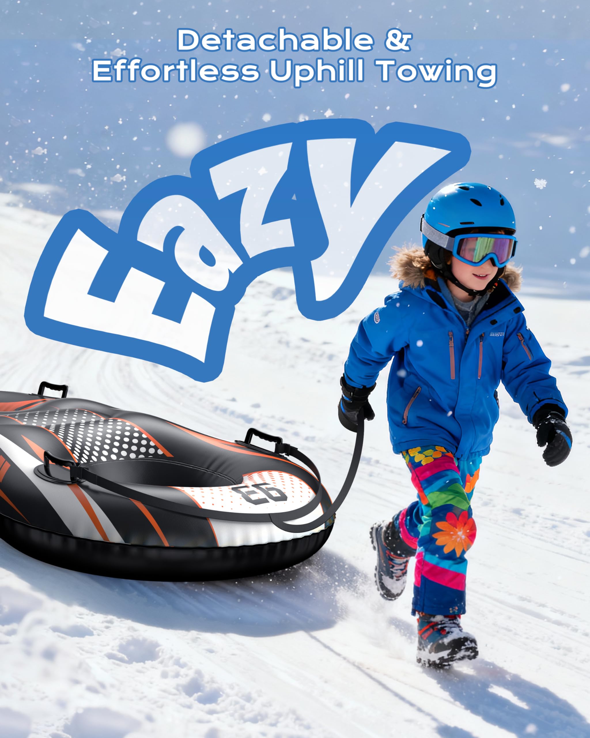 Trineo de nieve inflable 2 asientos con correa remolcable, cubierta resistente, anticongelante