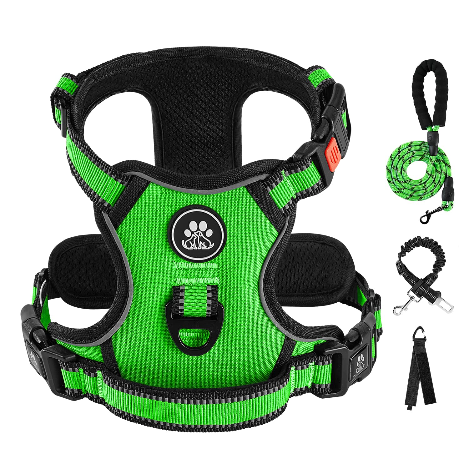 IVY&LANE No Pull Dog Harness for Large Dogs, Dog Vest Harness with Leash, Safety Belt and Storage Strap, Fully Adjustable Harness, 360° Reflective