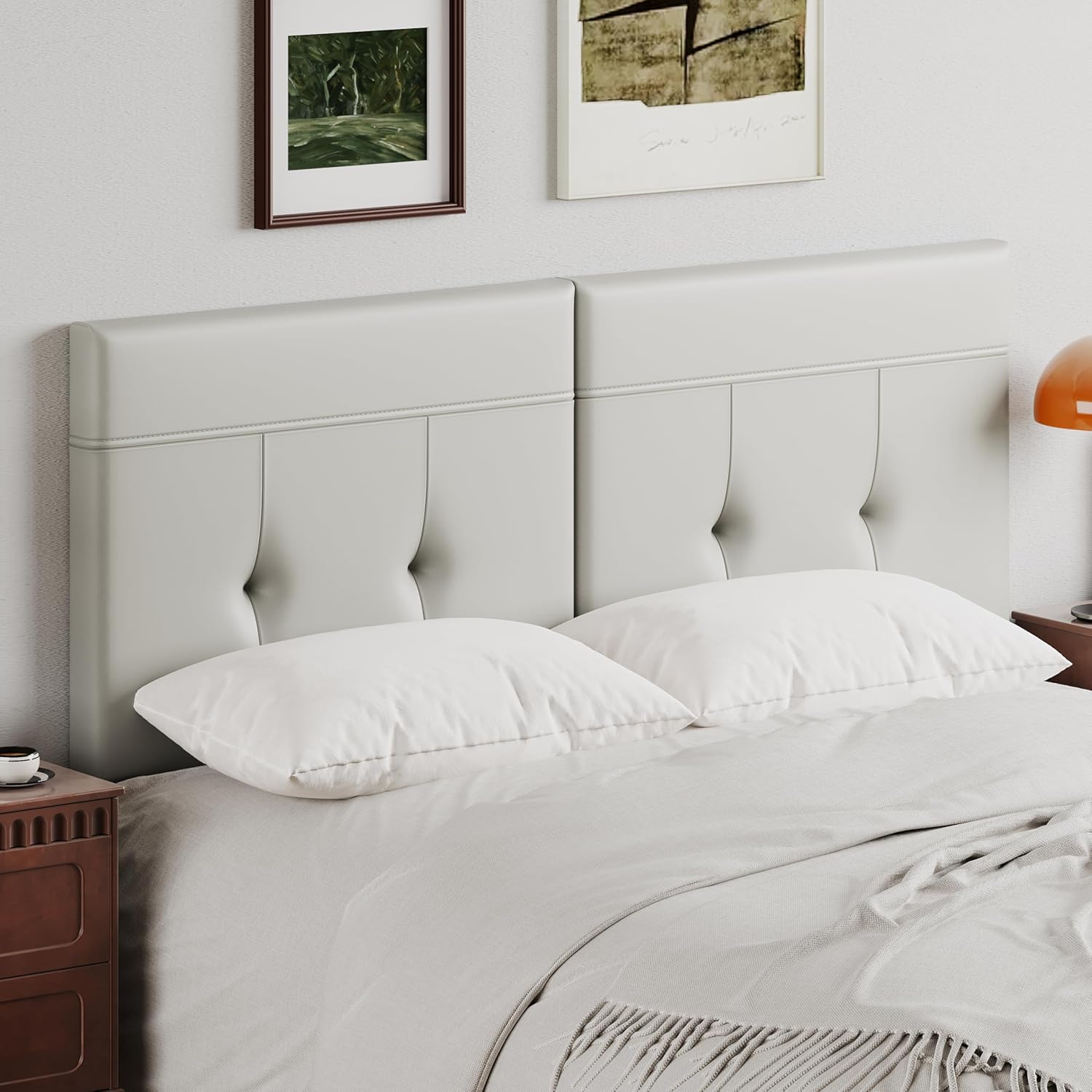 Andeworld Upholstered Tufted King Size Headboard,PU Leather Wood Head Board with Metal Legs, Adjustable Height from 42” to 56”, Bed Headboard in Modern Design,Backboard for Bed, Beige