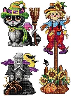 Counted Cross-Stitch Kit on Plastic Canvas with Halloween Patterns. 3 Allhallows Eve Ornaments Different Dimensions 111CS. Superb for Craft & Embroidery Amateurs - Buy now