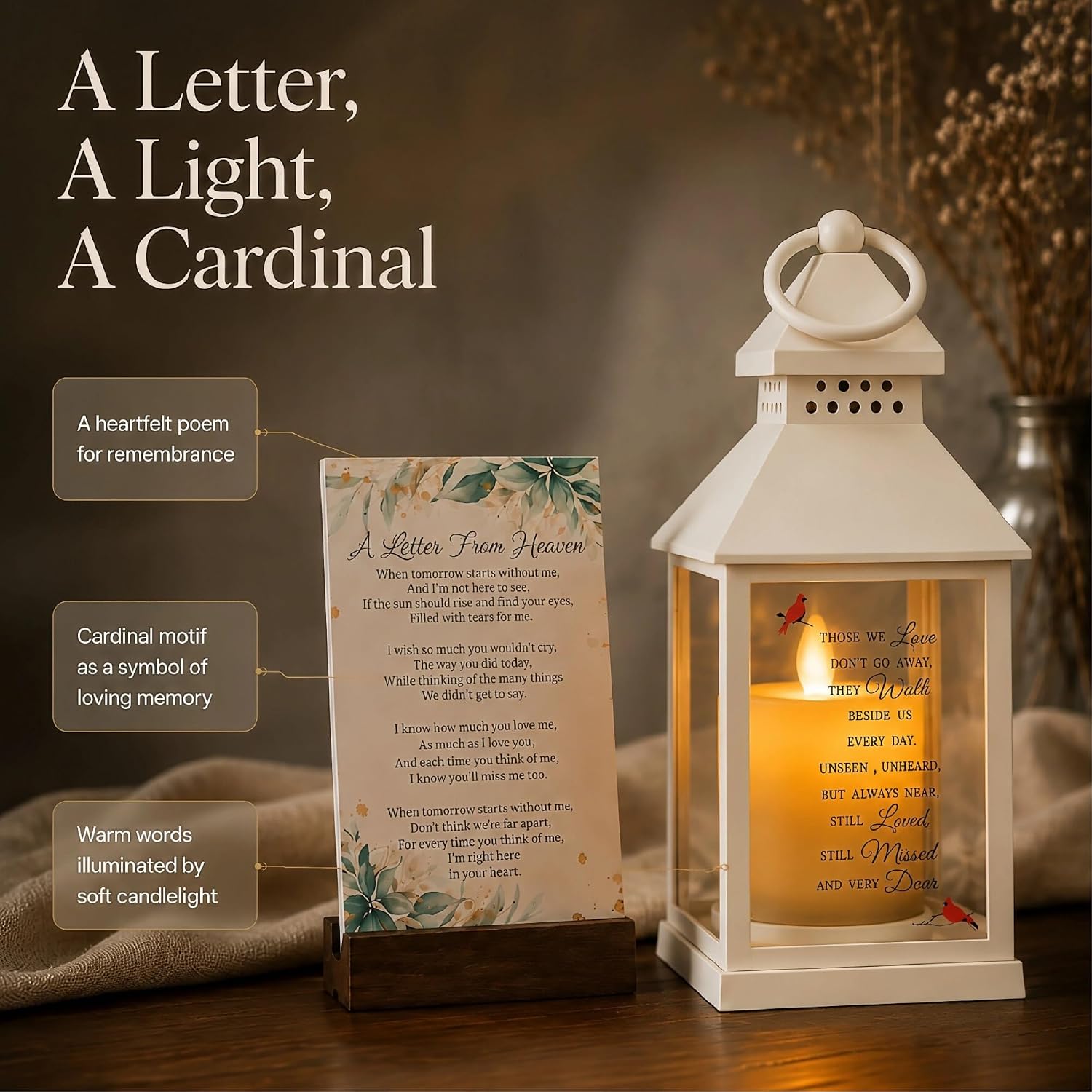 Memorial Lantern, Sympathy Gifts for Loss of Loved One/ Mom/ Dad (White)