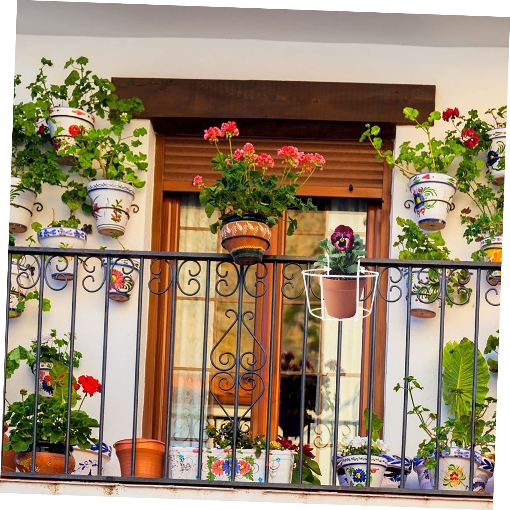 Genérico Soporte para plantasSoporte para Plantas Valla Colgante Jardinera de Hierro Jardinera de Metal sobre riel Soporte para macetas Colgador para Plantas de Interior Maceta de Techo Balcón Montaj