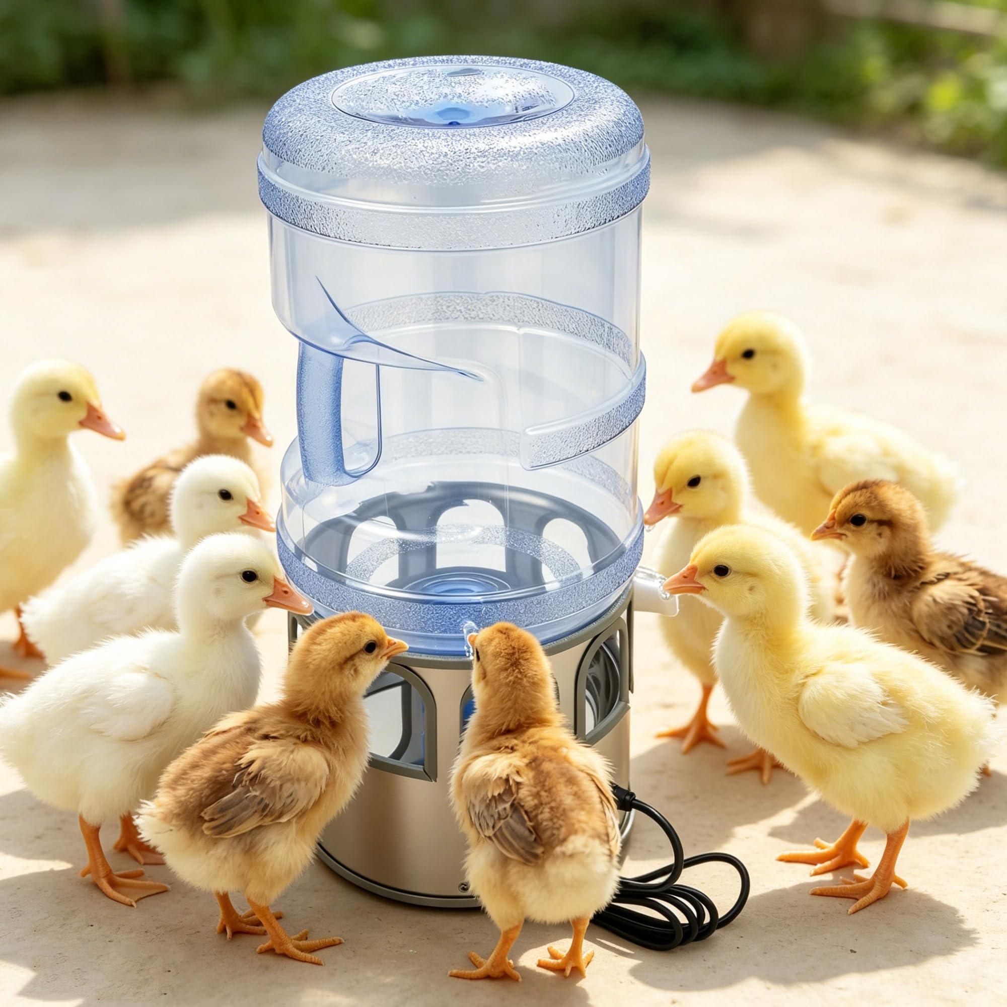 Calentador de Agua 80W 5Gal para Aves con LED, Bebedero calefaccionado | Descongelador de agua para aves - Temp. ajustable 0-50°C, 9 bebederos, pantalla LED (Sin cubo)