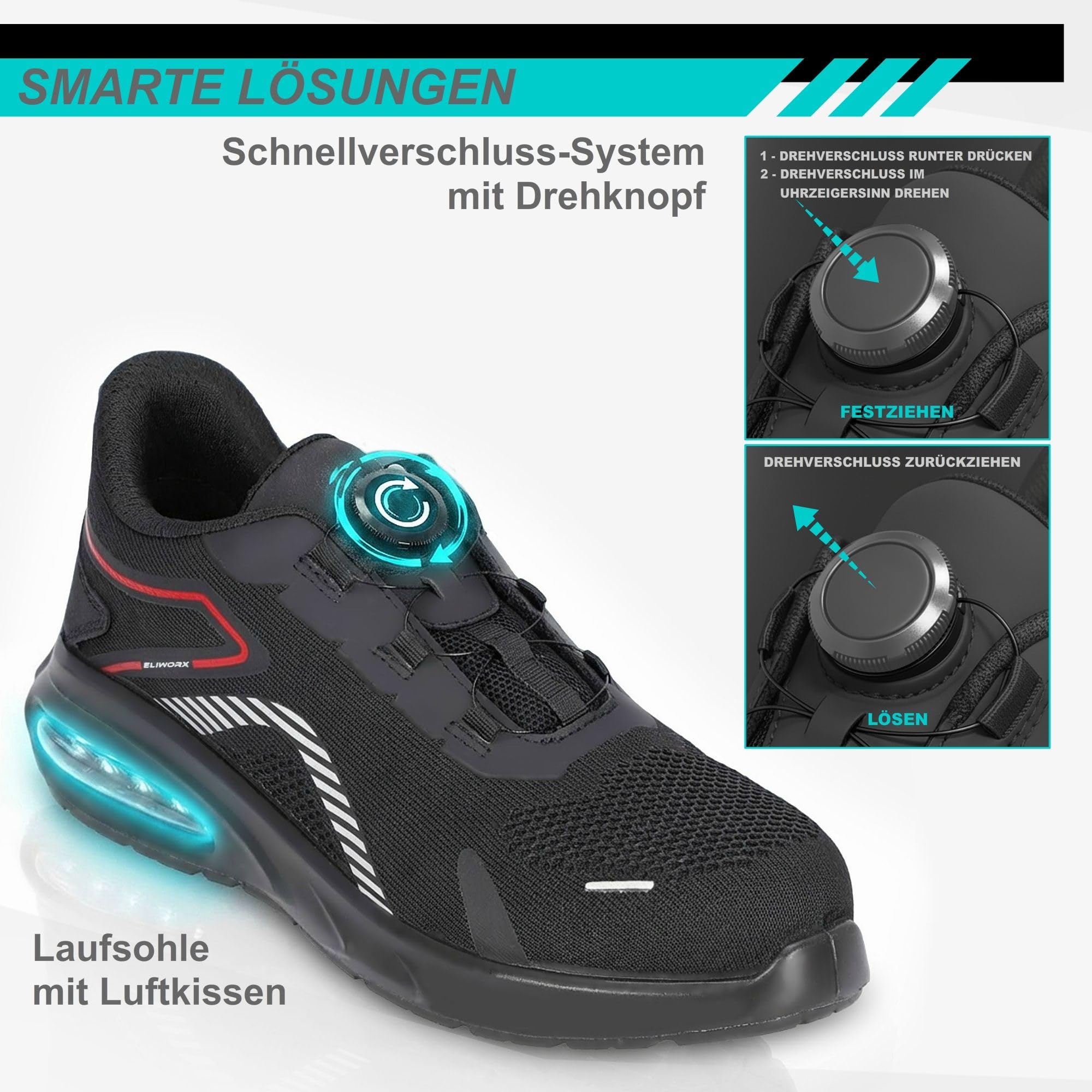 Zapatos de seguridad para hombre S3S SR según la norma EN ISO 20345:2022+A1:2024 con cierre rápido – Twister – Con puntera de acero, plantilla extraíble, antideslizante