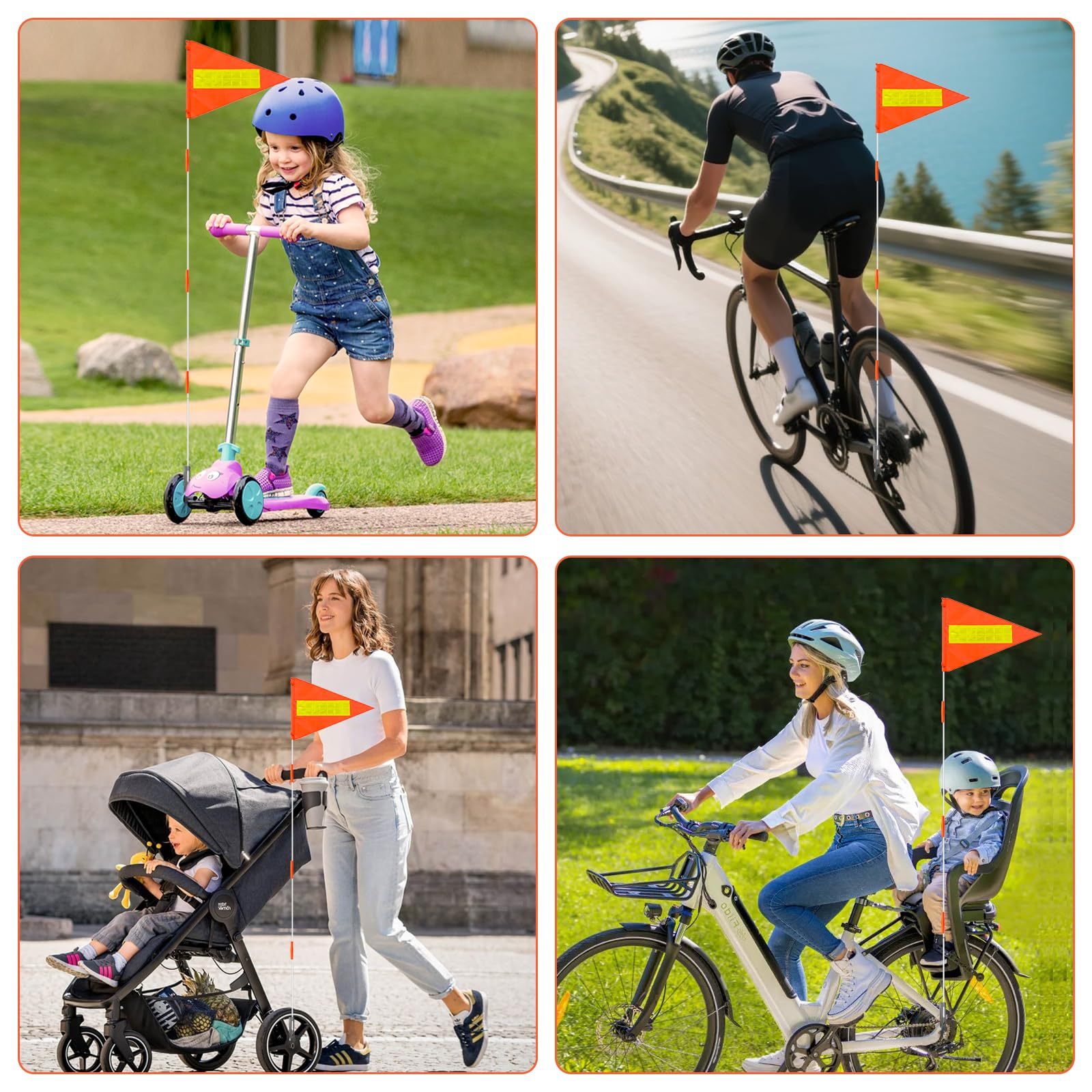 Fanion de Sécurité pour Vélo 150cm, Drapeau Velo Réfléchissant Impréable, Tige Réglable