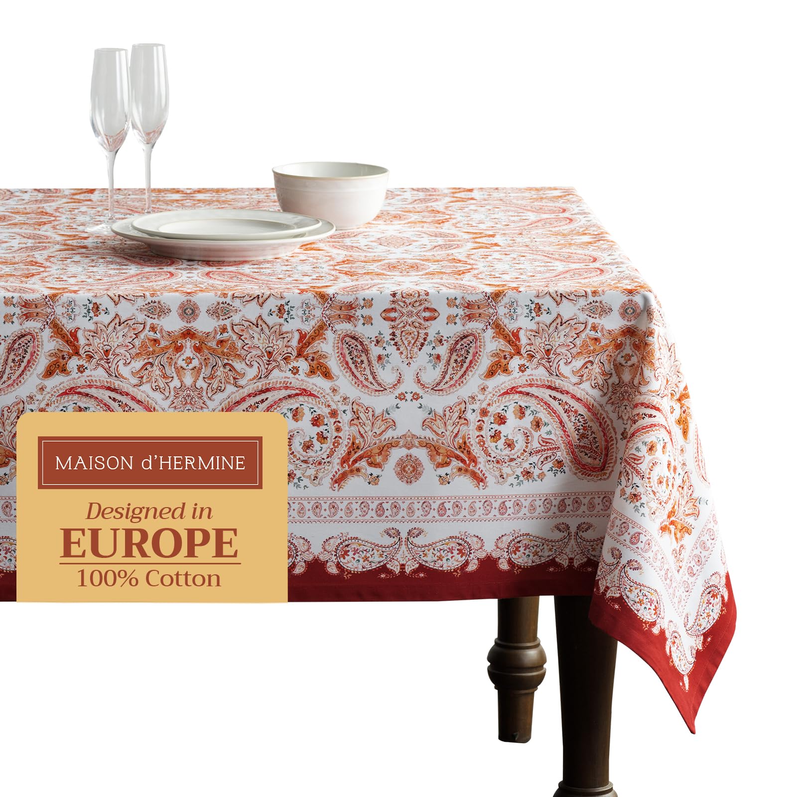Maison d' Hermine Table Cloth Square Table 100% Cotton 60 x 60 Inches Fall Tablecloth Reusable Everyday Use for Thanksgiving Christmas Decorations