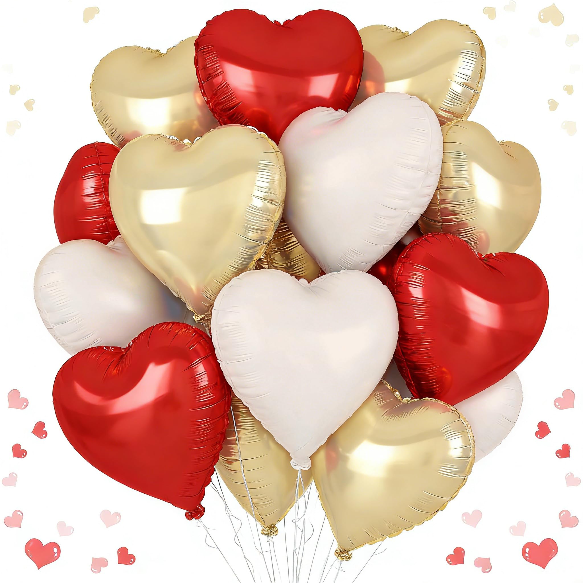 Heart Balloons, 18-inch Heart Shape Balloons Beige Red Gold, Helium Foil Balloon for Birthday Valentine's Day Engagement Mother's Day(12 Pcs)
