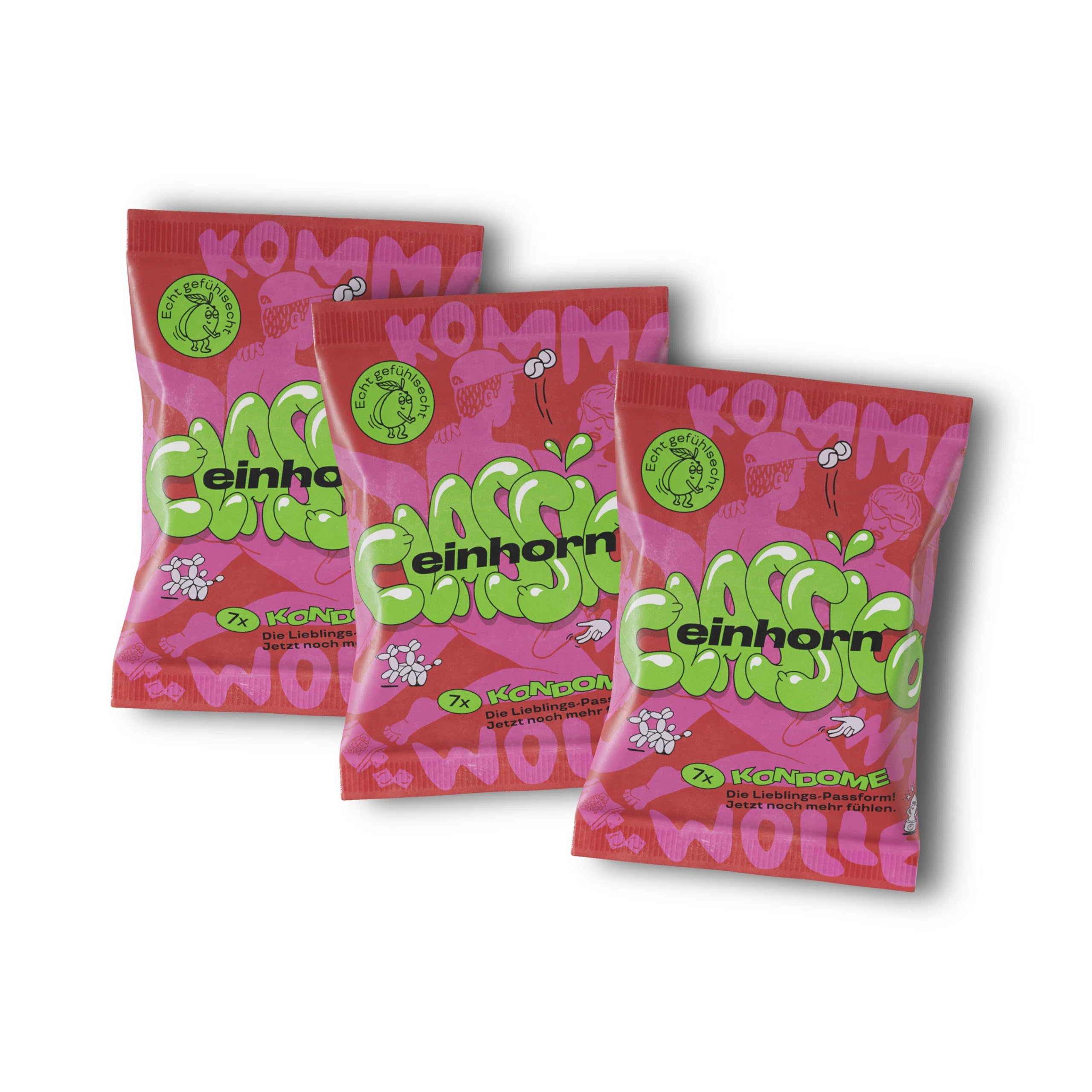 einhorn Kondome I 21 Kondome Monatsration Classico I Standardgröße 54 mm I Überraschungsdesign + Extras I Vegan, Hormonfrei, Feucht, Geprüft