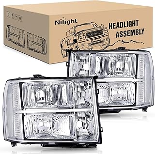 Headlight Assembly Compatible for 2007 2008-2013 GMC Sierra 1500 2008-2014 GMC Sierra 2500 HD 3500 HD Chrome Housing Clear Corner Clear Lens, Headlights Assembly Replacement
