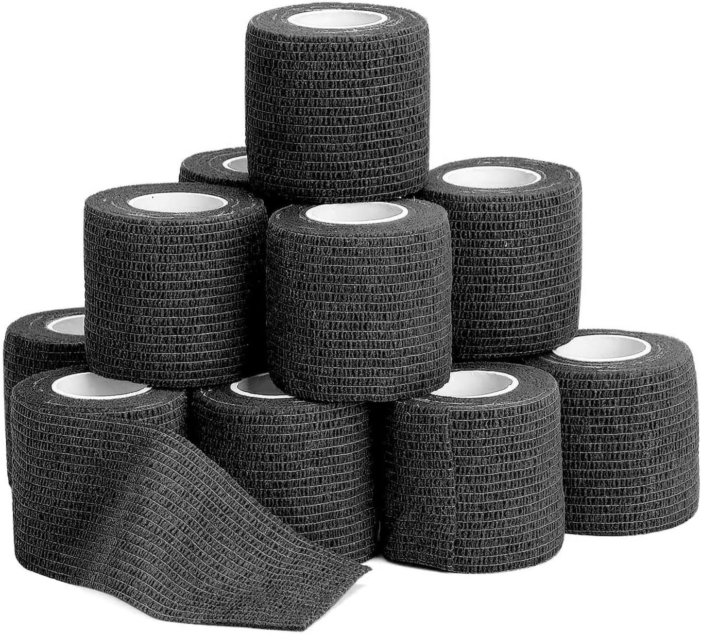 – 12 Pack Self Adherent Cohesive Wrap Bandages - 2”Wide, 5 Yards - All Sports Athletic Tape | Elastic Self Adhesive Tape | Breathable Wound Tape (Black)