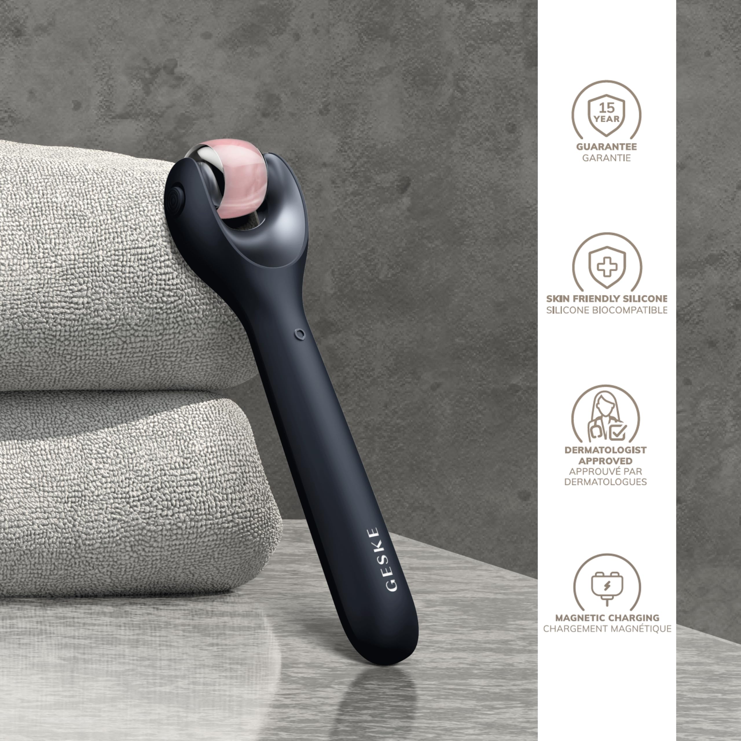 GESKE | SmartAppGuided™ MicroNeedle Face Roller | 9 en 1 | con cuarzo rosa | Microagujas | Dispositivo profesional de microagujas | Rodillo de agujas | Rodillo de belleza cara | rodillo de microagujas