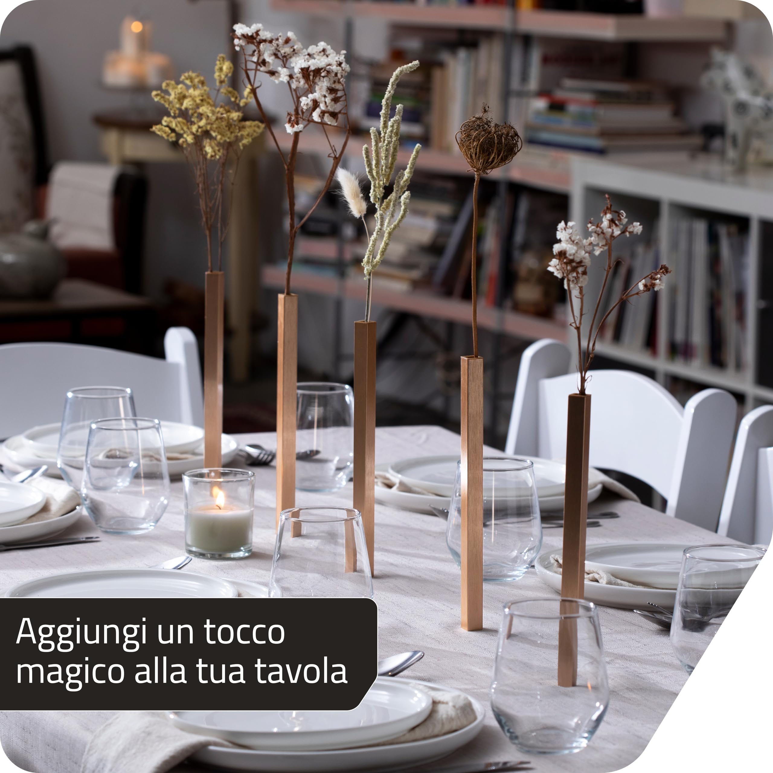 PELEG DESIGN Vaso Magnetico – Set di 5 Vasi Moderni in Alluminio Dorato per Decorazione di Interni e Centrotavola – Per Fiori Veri o Artificiali (Oro)