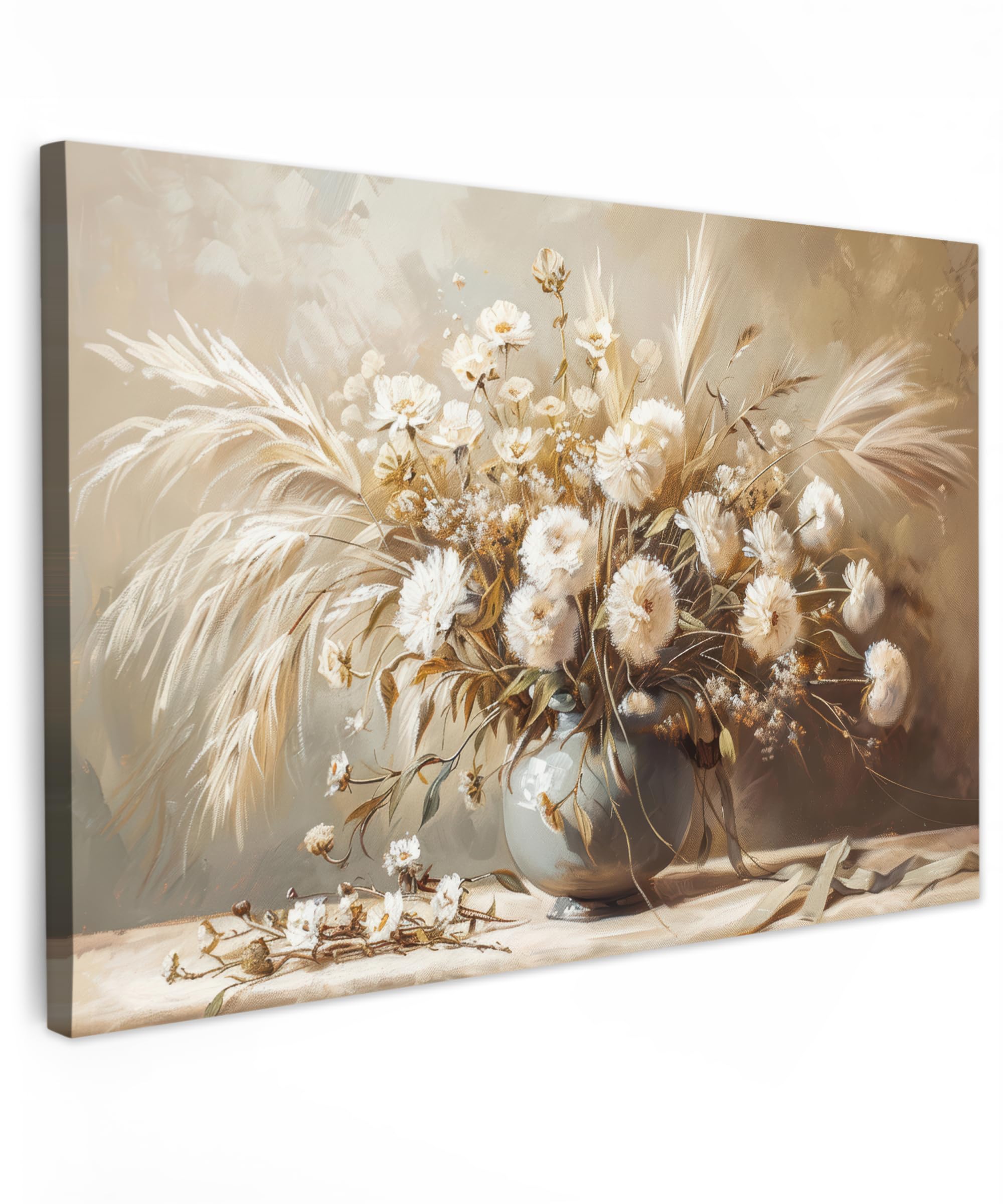Muchowow Beige - Plant Muchowow© Canvas Wall Art 35"X24" / 90X60 Cm Decor Prints For Living Room Decorative Canvases Hall Artwork Flowers - Vase - Still Life - Beige