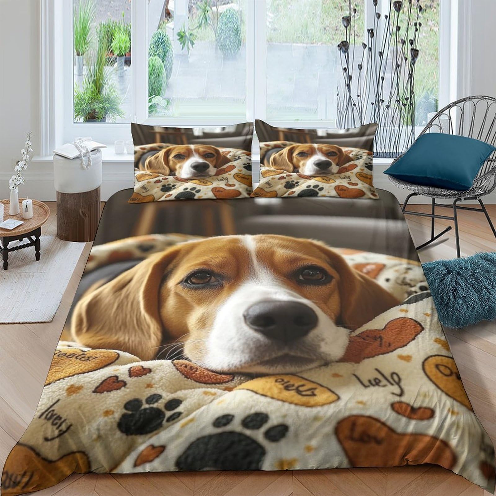 Ctjqhvkz Style-4 3D Printed Beagle Dog Fitted Sheet Microfiber Soft Anti-Slip Paw Pattern Bed Cover For Bedroom Guest Room Decor Single（135X200cm）