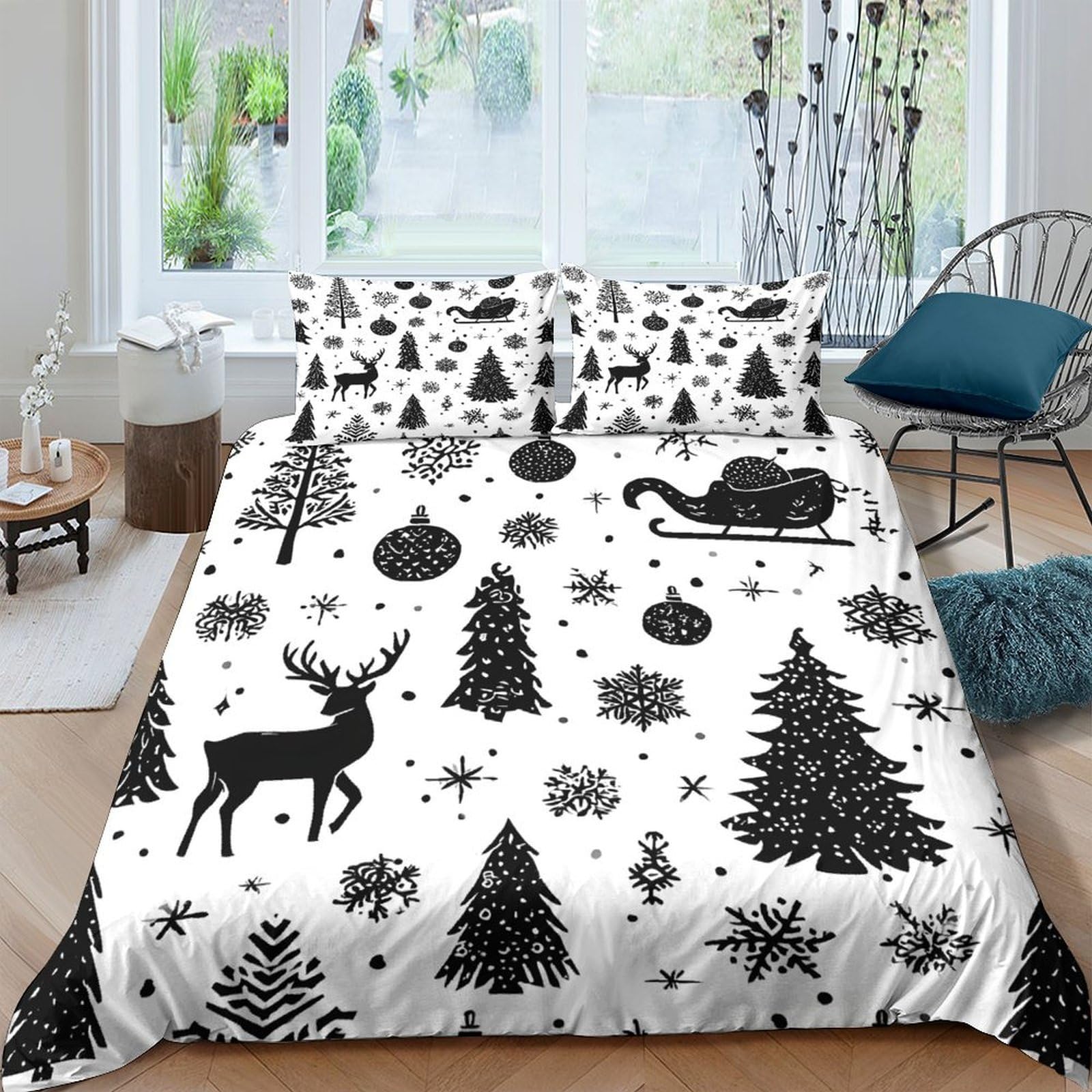Ctjqhvkz Style-3 3D Printed Christmas Forest Fitted Sheet Microfiber Soft Reindeer Snowflake Bed Cover For Bedroom Guest Room Decor Single（135X200cm）