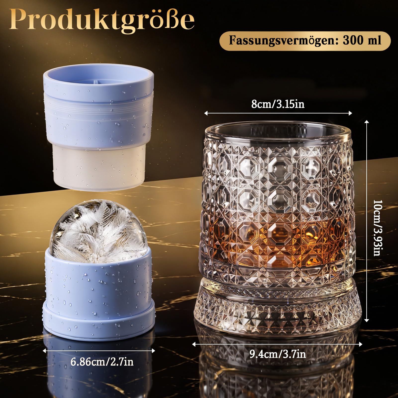 Lot de 4 verres à whisky rotatifs, 300 ml, verres à whisky à tourner