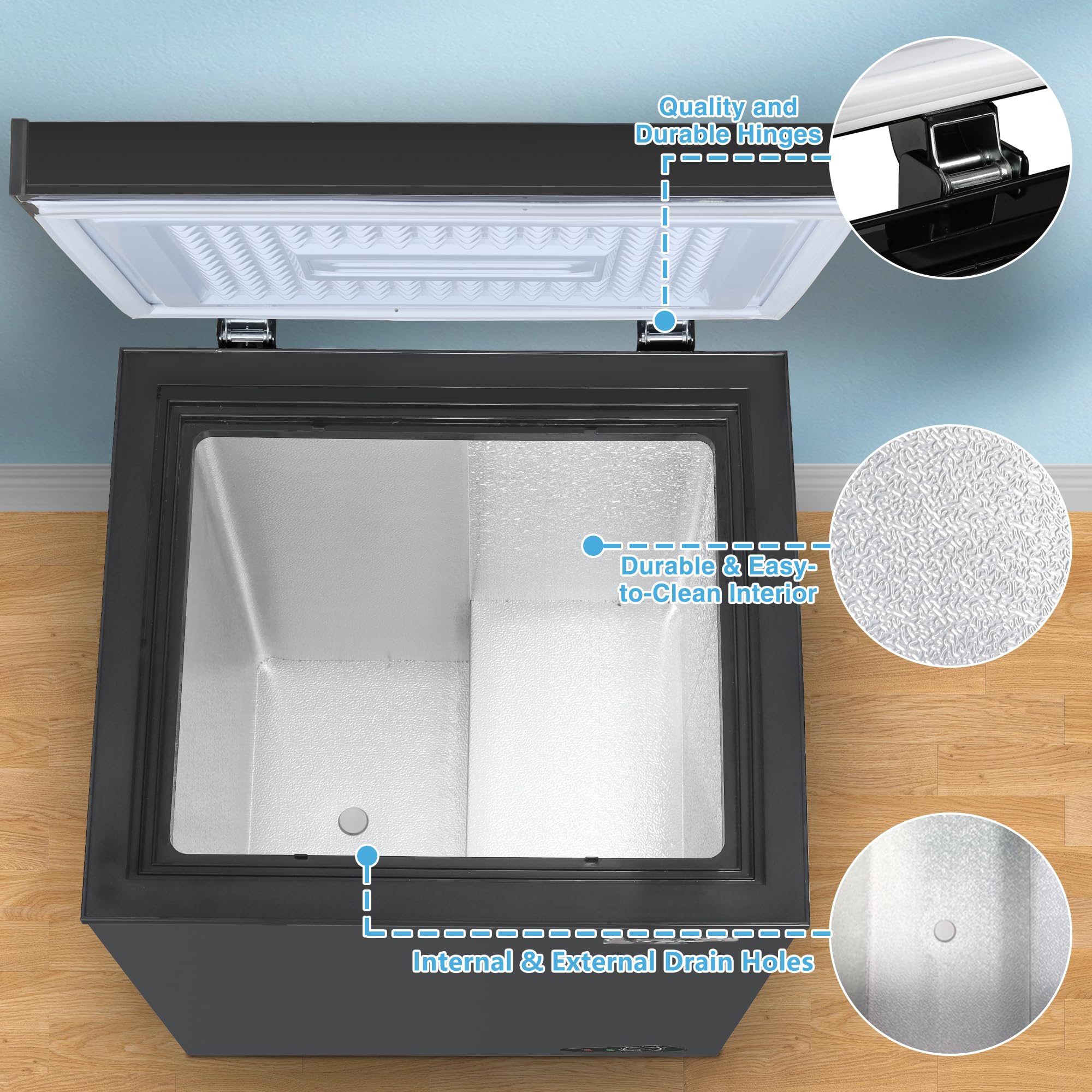 Chest Freezer 5.0 Cu.Ft Deep Freezer With 2 Removable Basket Small Freezer, Adjustable 6 Thermostat,Free-Standing Top Door, Energy Saving, Quiet Mini Freezer For Home/Garage/Dorm, Black on Fridge.com - View 5